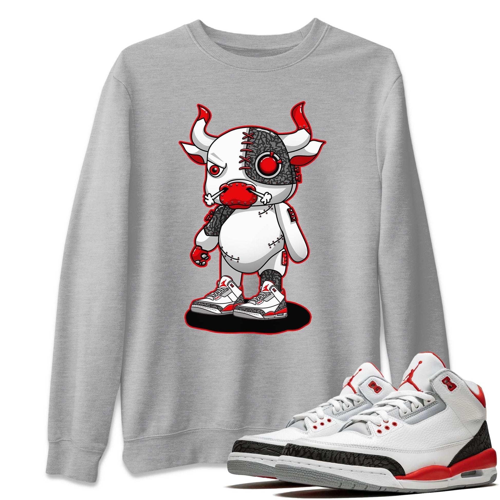 Jordan 3 Fire Red Sneaker Match Tees Cyborg Bull Sneaker Tees Jordan 3 Fire Red Sneaker Release Tees Unisex Shirts