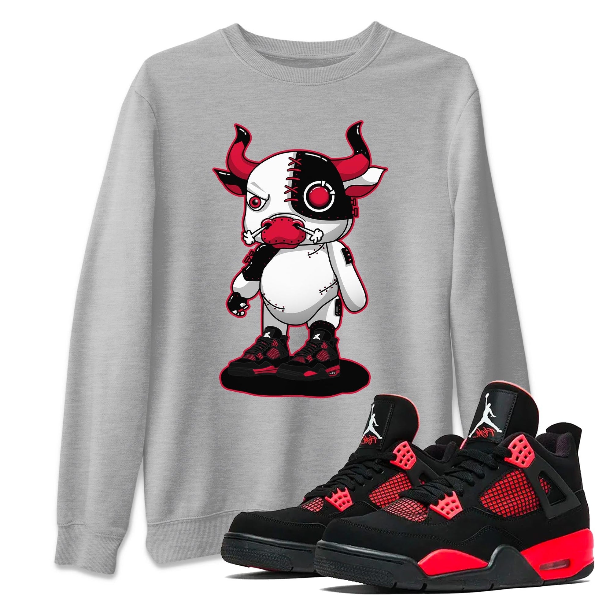 Jordan 4 Red Thunder Sneaker Match Tees Cyborg Bull Sneaker Tees Jordan 4 Red Thunder Sneaker Release Tees Unisex Shirts