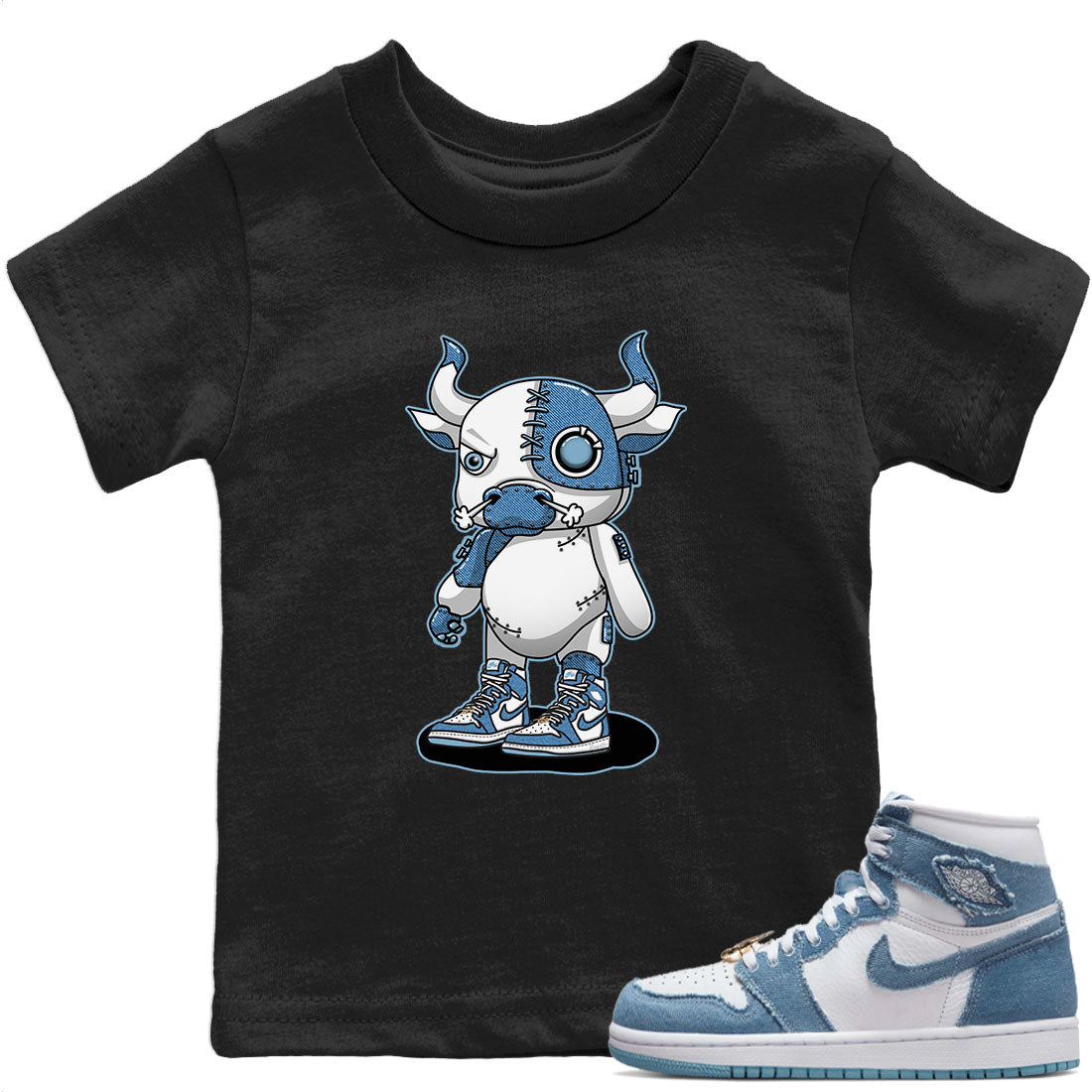 Jordan 1 Denim Sneaker Match Tees Cyborg Bull Sneaker Tees Jordan 1 Denim Sneaker Release Tees Kids Shirts