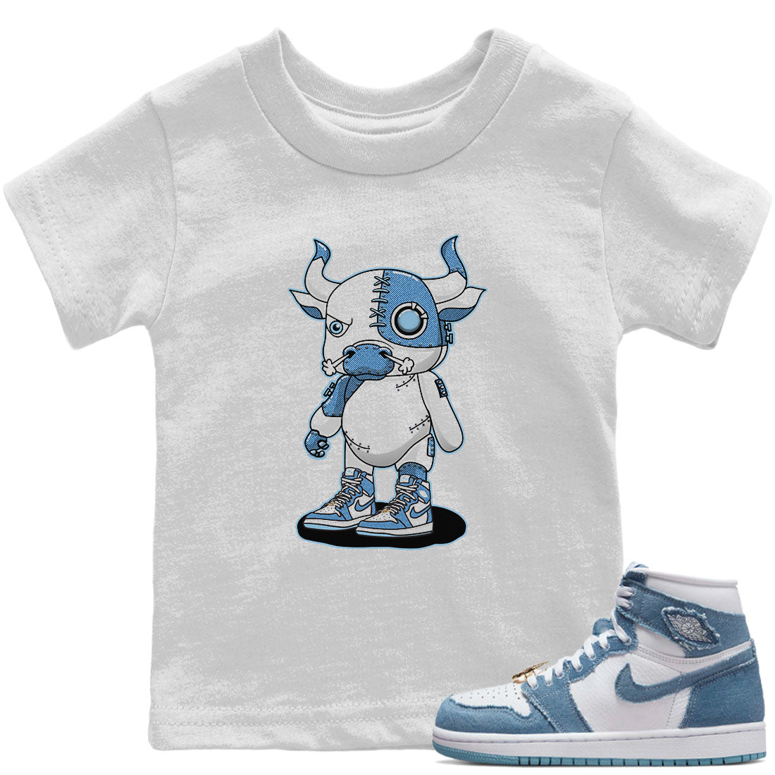 Jordan 1 Denim Sneaker Match Tees Cyborg Bull Sneaker Tees Jordan 1 Denim Sneaker Release Tees Kids Shirts