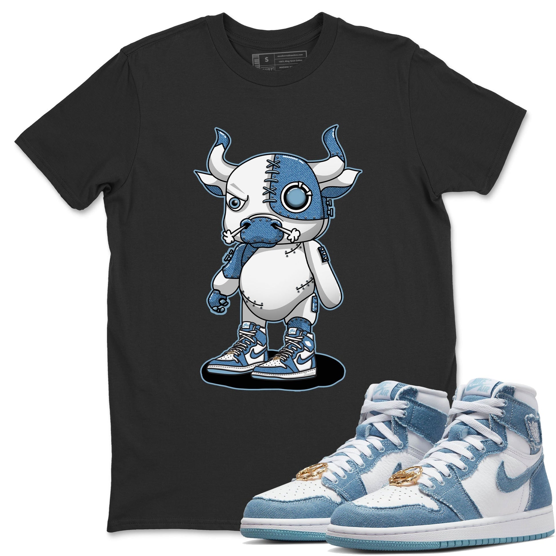 Jordan 1 Denim Sneaker Match Tees Cyborg Bull Sneaker Tees Jordan 1 Denim Sneaker Release Tees Unisex Shirts