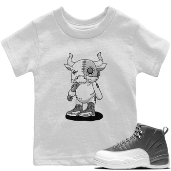 Jordan 12 Stealth Sneaker Match Tees Cyborg Bull Sneaker Tees Jordan 12 Stealth Sneaker Release Tees Kids Shirts