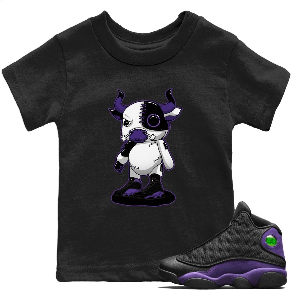 Cyborg Bull Kids Tops Air Jordan 13 Court Purple SNRT Sneaker T shirts