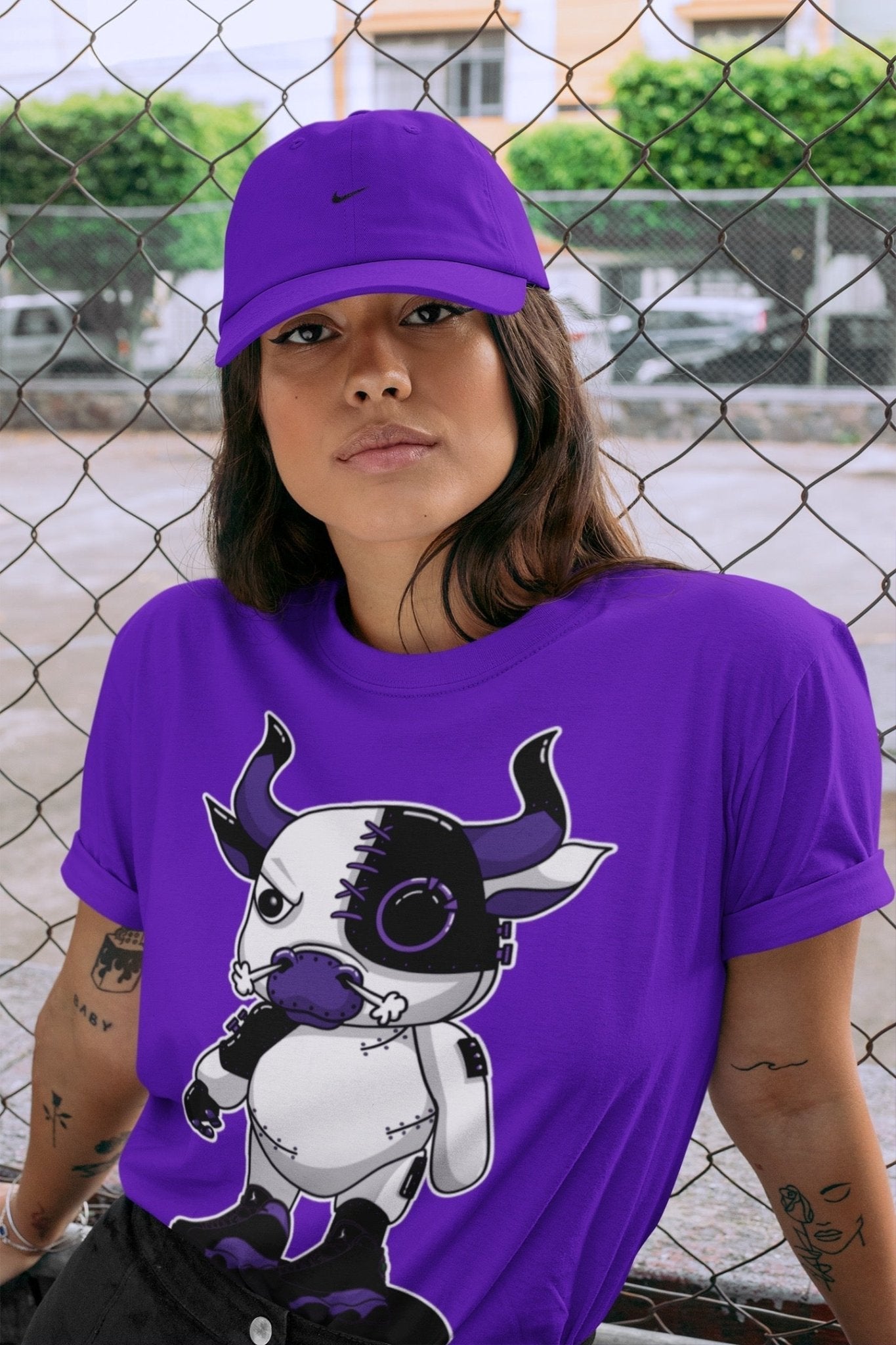 Jordan 13 Court Purple Sneaker Match Tees Cyborg Bull Sneaker Tees Jordan 13 Court Purple Sneaker Release Tees Unisex Shirts