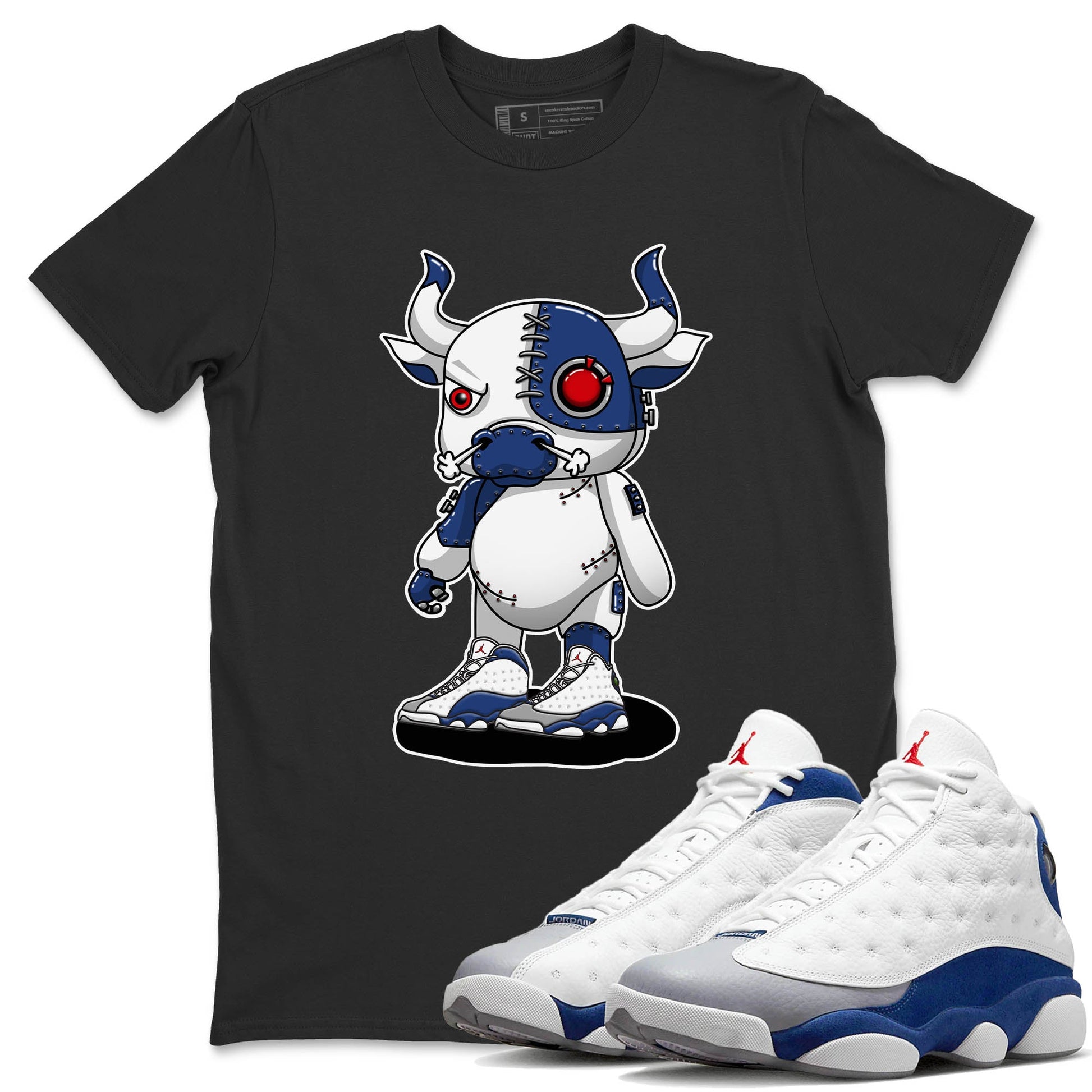 Jordan 13 French Blue Sneaker Match Tees Cyborg Bull Sneaker Tees Jordan 13 French Blue Sneaker Release Tees Unisex Shirts
