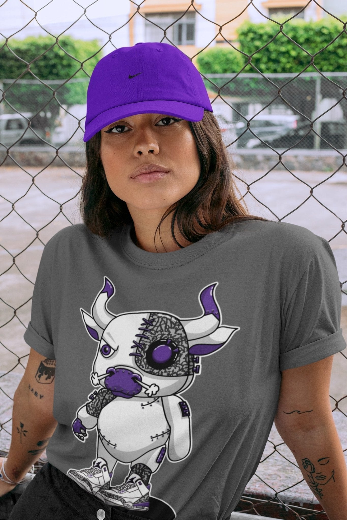 Jordan 3 Dark Iris Sneaker Match Tees Cyborg Bull Sneaker Tees Jordan 3 Dark Iris Sneaker Release Tees Unisex Shirts