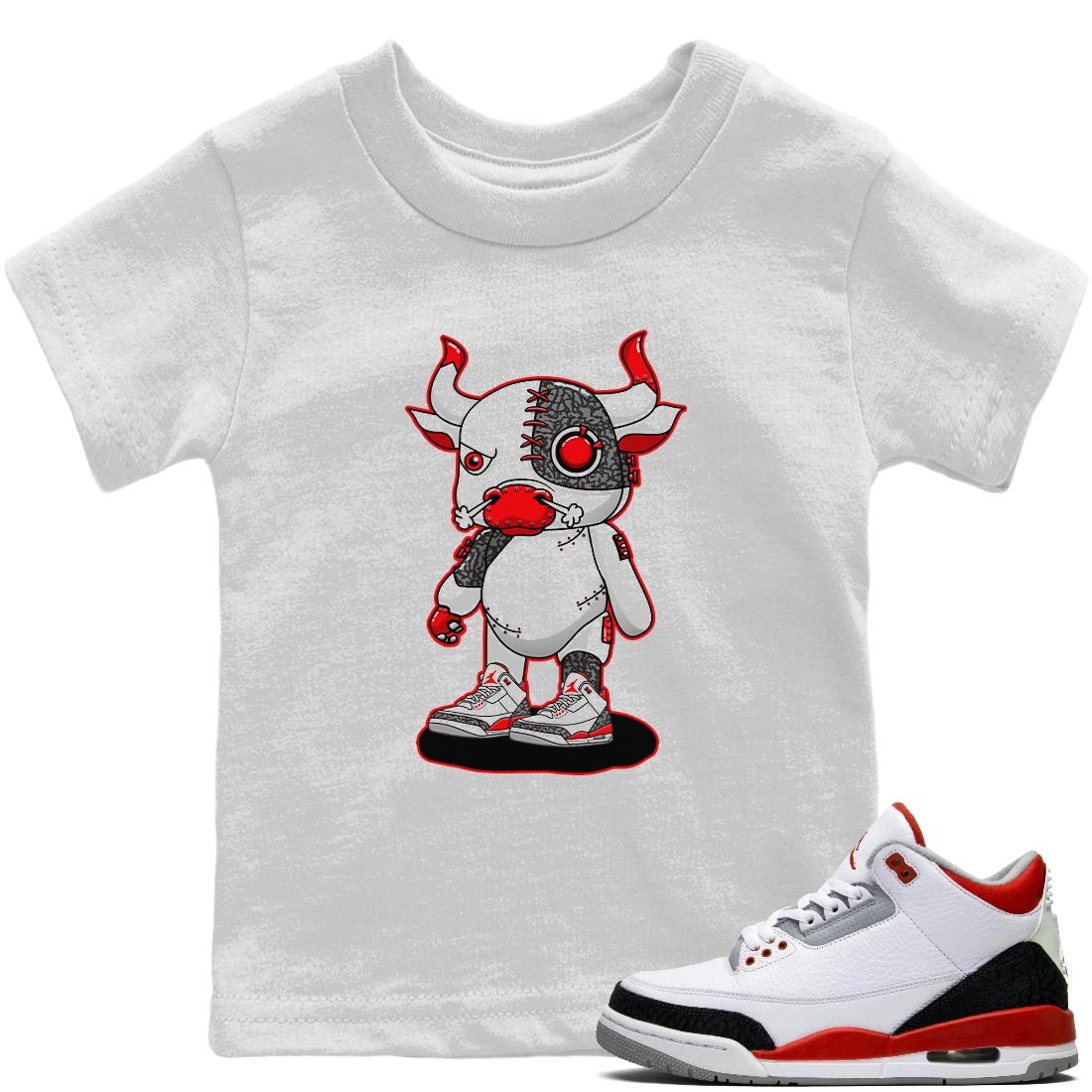 Jordan 3 Fire Red Sneaker Match Tees Cyborg Bull Sneaker Tees Jordan 3 Fire Red Sneaker Release Tees Kids Shirts