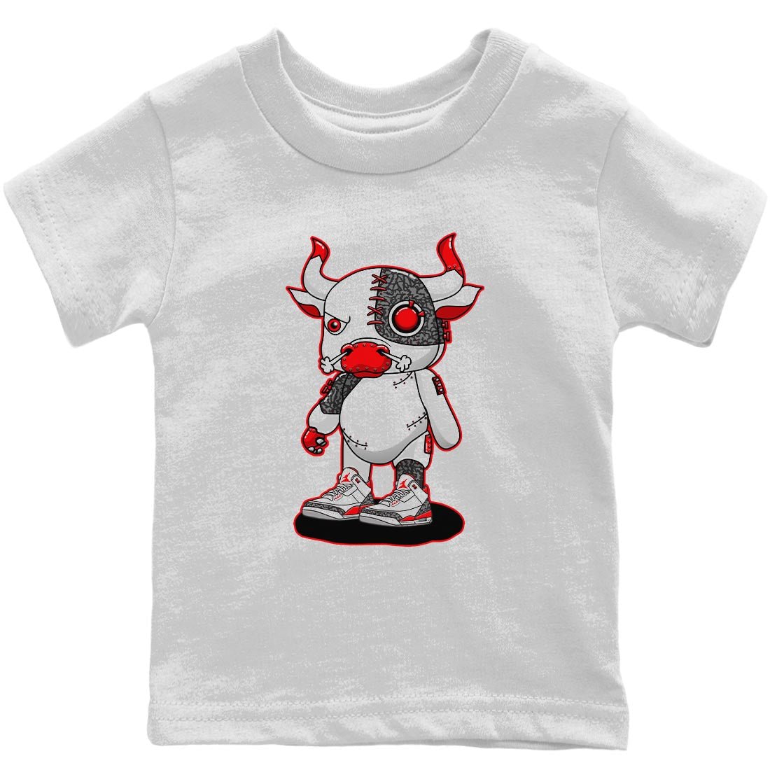 Jordan 3 Fire Red Sneaker Match Tees Cyborg Bull Sneaker Tees Jordan 3 Fire Red Sneaker Release Tees Kids Shirts