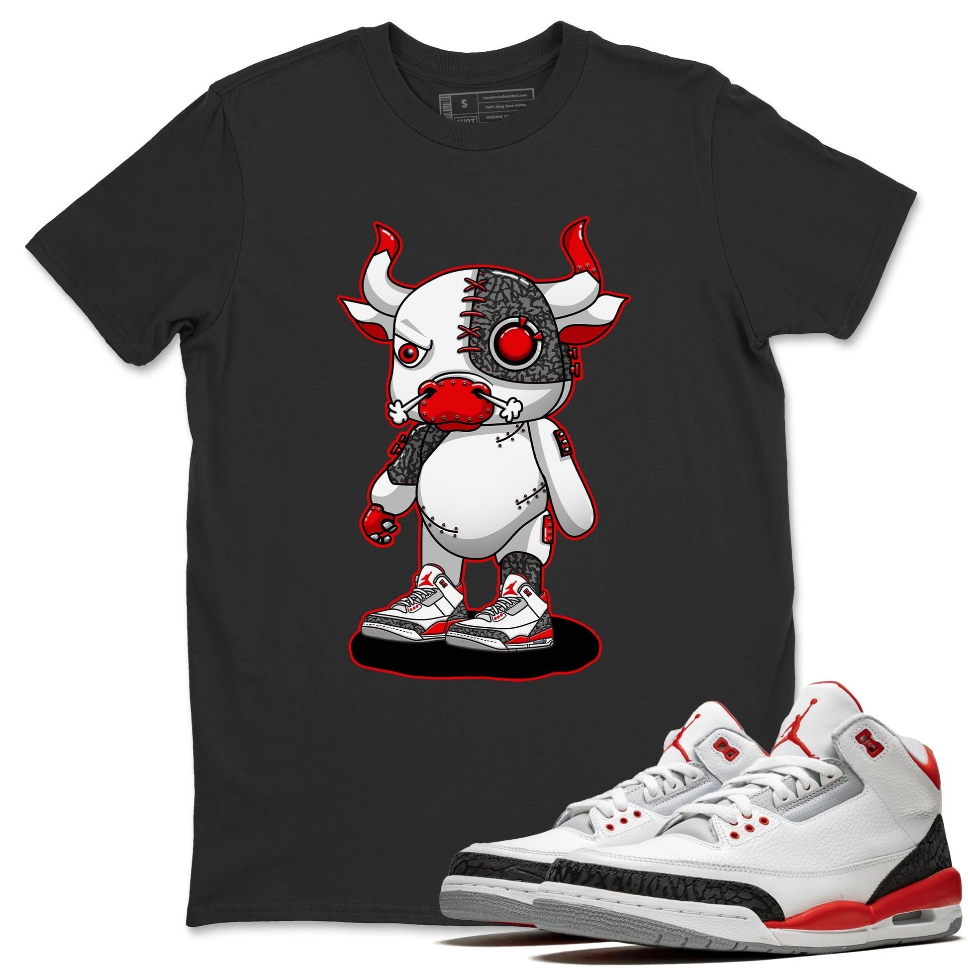 Jordan 3 Fire Red Sneaker Match Tees Cyborg Bull Sneaker Tees Jordan 3 Fire Red Sneaker Release Tees Unisex Shirts