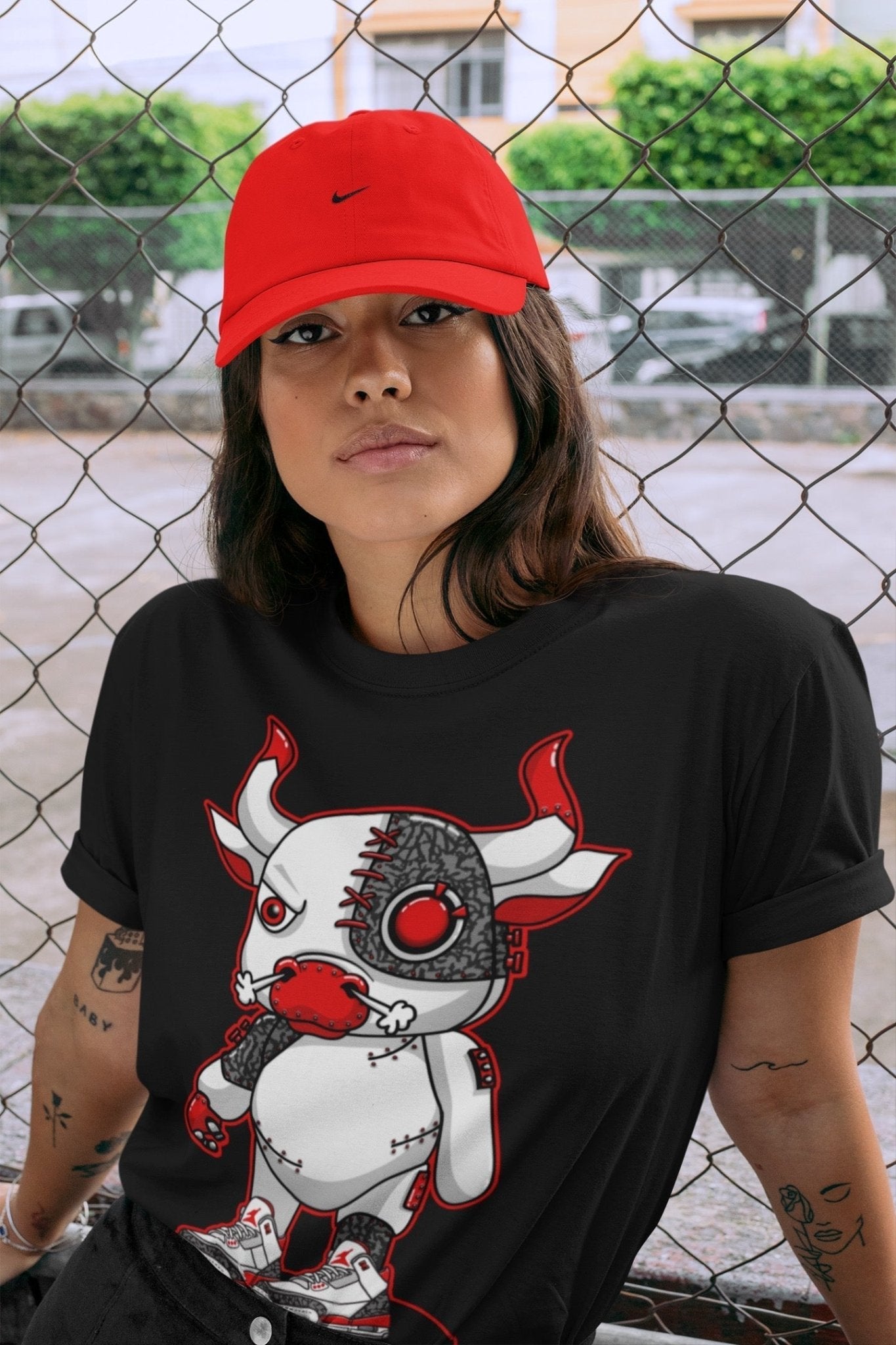 Jordan 3 Fire Red Sneaker Match Tees Cyborg Bull Sneaker Tees Jordan 3 Fire Red Sneaker Release Tees Unisex Shirts
