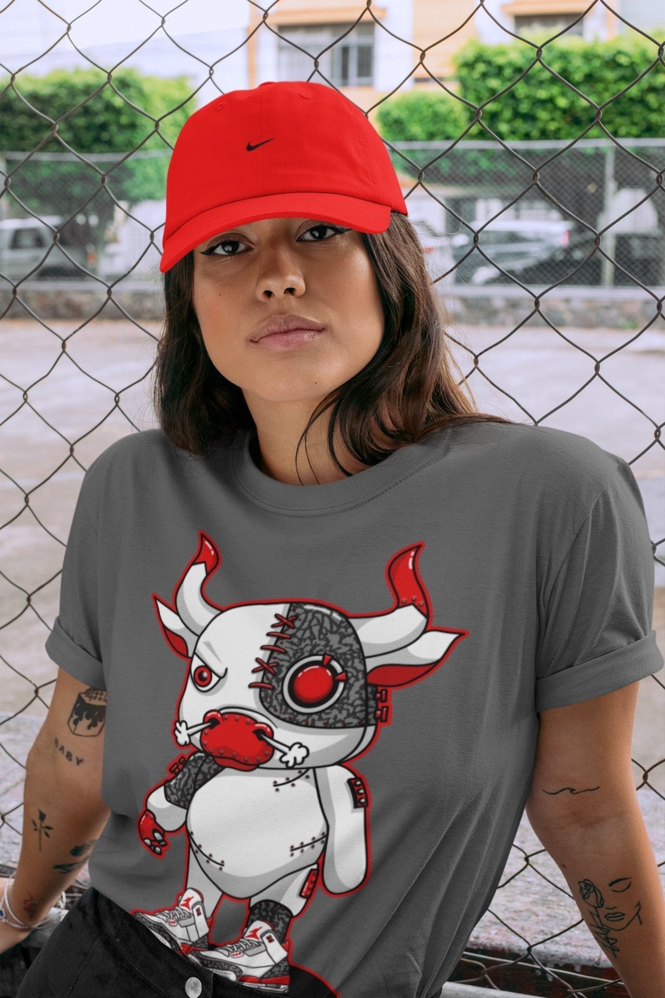 Jordan 3 Fire Red Sneaker Match Tees Cyborg Bull Sneaker Tees Jordan 3 Fire Red Sneaker Release Tees Unisex Shirts