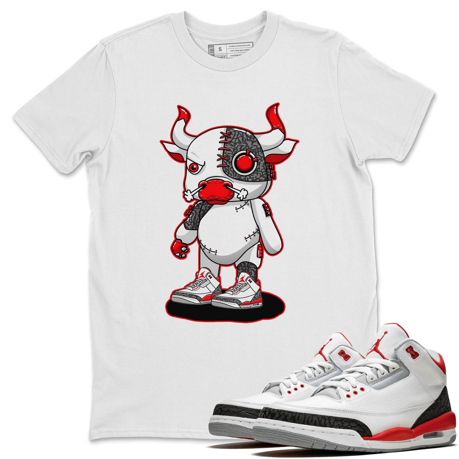 Jordan 3 Fire Red Sneaker Match Tees Cyborg Bull Sneaker Tees Jordan 3 Fire Red Sneaker Release Tees Unisex Shirts
