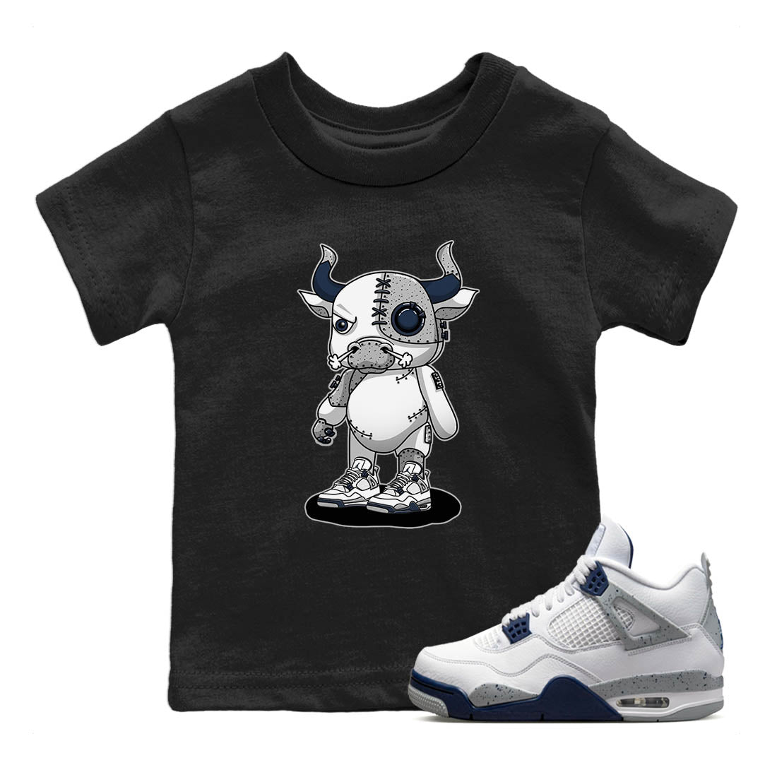 Jordan 4 Midnight Navy Sneaker Match Tees Cyborg Bull Sneaker Tees Jordan 4 Midnight Navy Sneaker Release Tees Kids Shirts