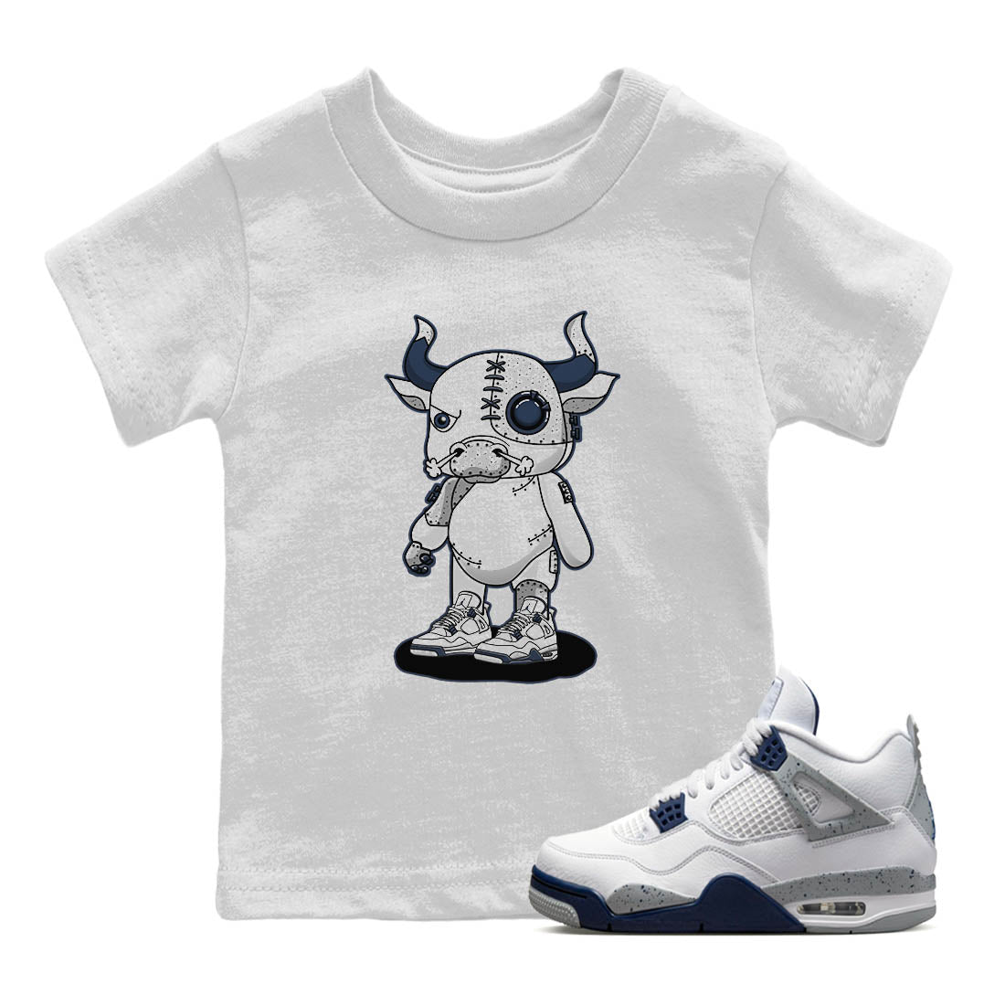 Jordan 4 Midnight Navy Sneaker Match Tees Cyborg Bull Sneaker Tees Jordan 4 Midnight Navy Sneaker Release Tees Kids Shirts