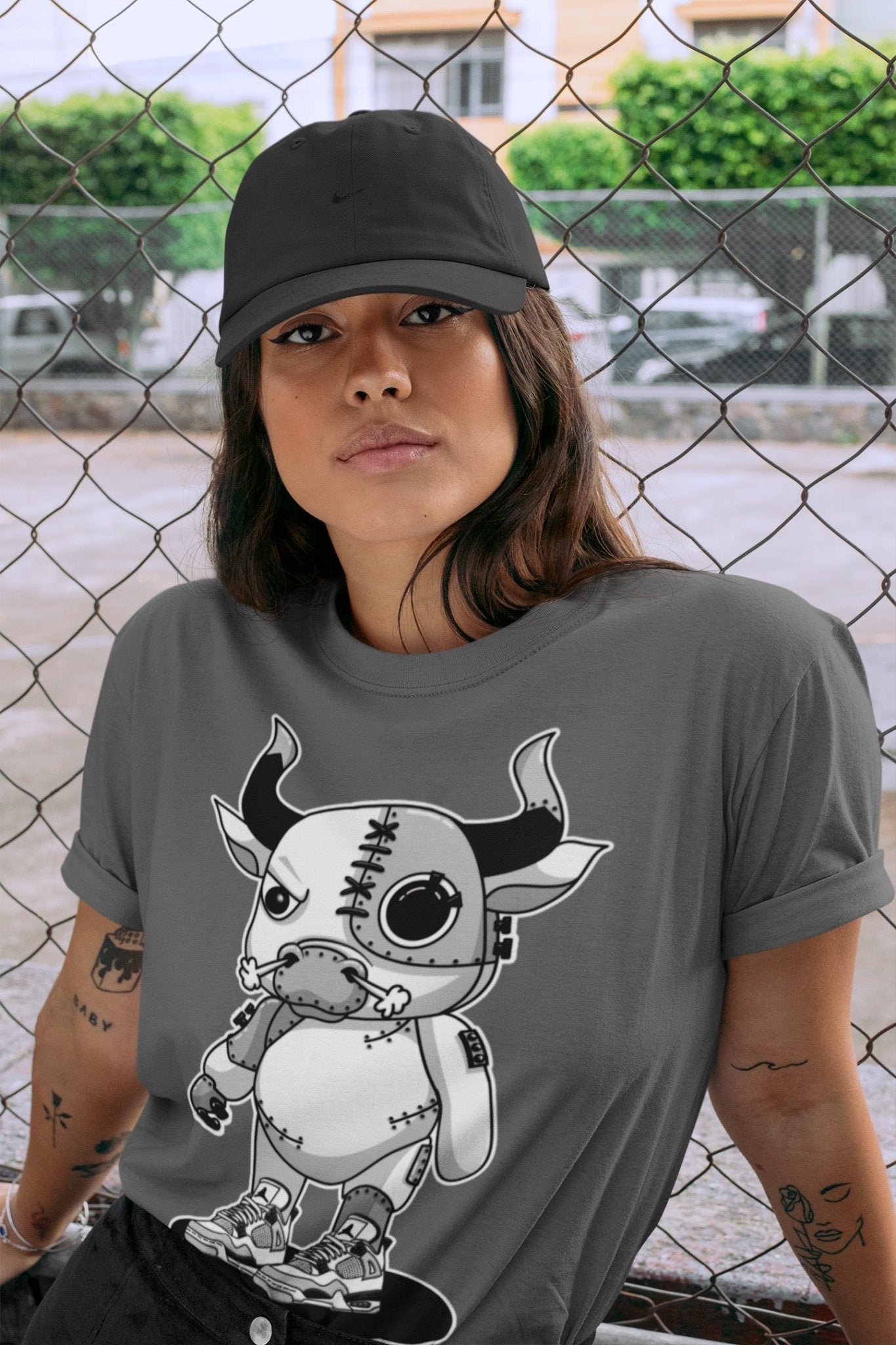 Jordan 4 Military Black Sneaker Match Tees Cyborg Bull Sneaker Tees Jordan 4 Military Black Sneaker Release Tees Unisex Shirts