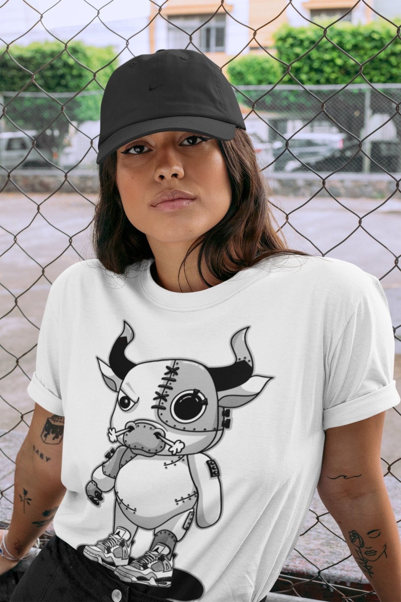Jordan 4 Military Black Sneaker Match Tees Cyborg Bull Sneaker Tees Jordan 4 Military Black Sneaker Release Tees Unisex Shirts