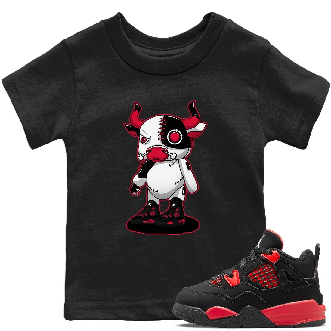 Jordan 4 Red Thunder Sneaker Match Tees Cyborg Bull Sneaker Tees Jordan 4 Red Thunder Sneaker Release Tees Kids Shirts