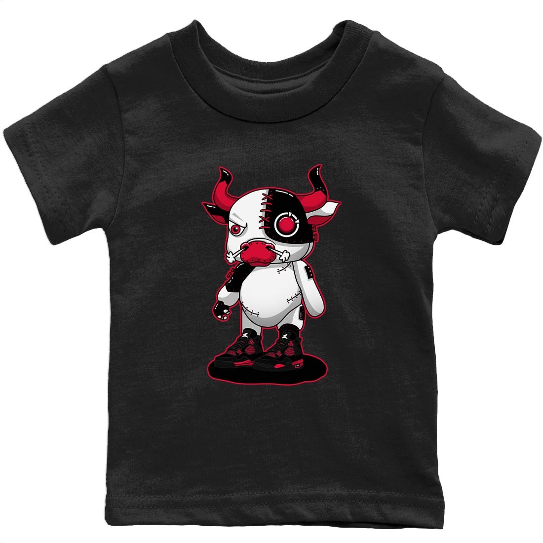 Jordan 4 Red Thunder Sneaker Match Tees Cyborg Bull Sneaker Tees Jordan 4 Red Thunder Sneaker Release Tees Kids Shirts