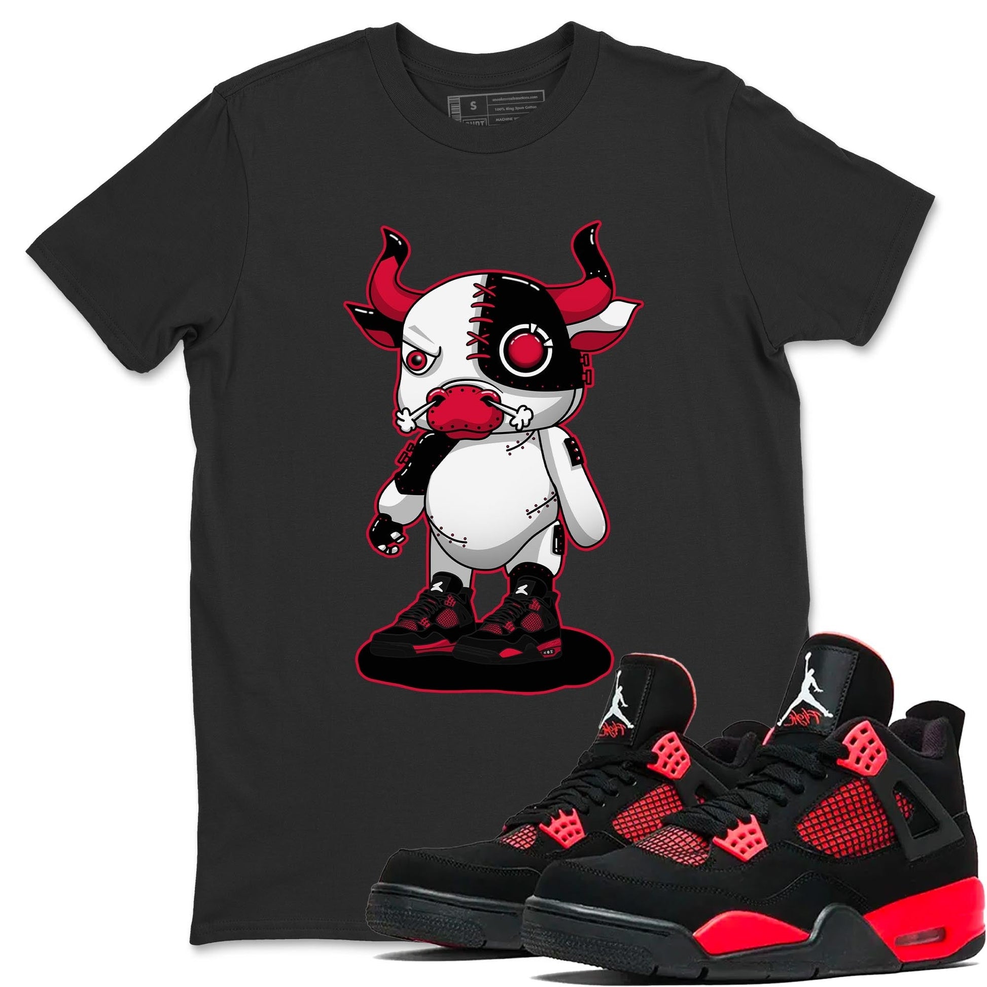 Jordan 4 Red Thunder Sneaker Match Tees Cyborg Bull Sneaker Tees Jordan 4 Red Thunder Sneaker Release Tees Unisex Shirts