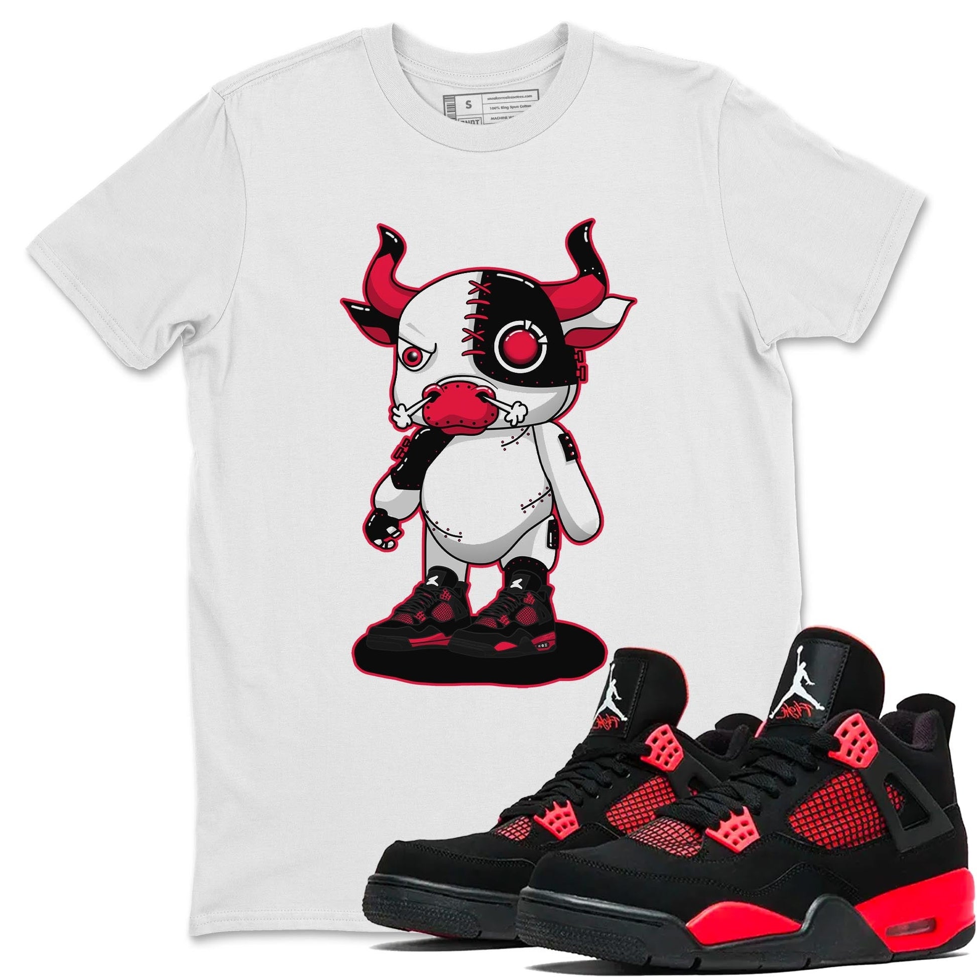 Jordan 4 Red Thunder Sneaker Match Tees Cyborg Bull Sneaker Tees Jordan 4 Red Thunder Sneaker Release Tees Unisex Shirts