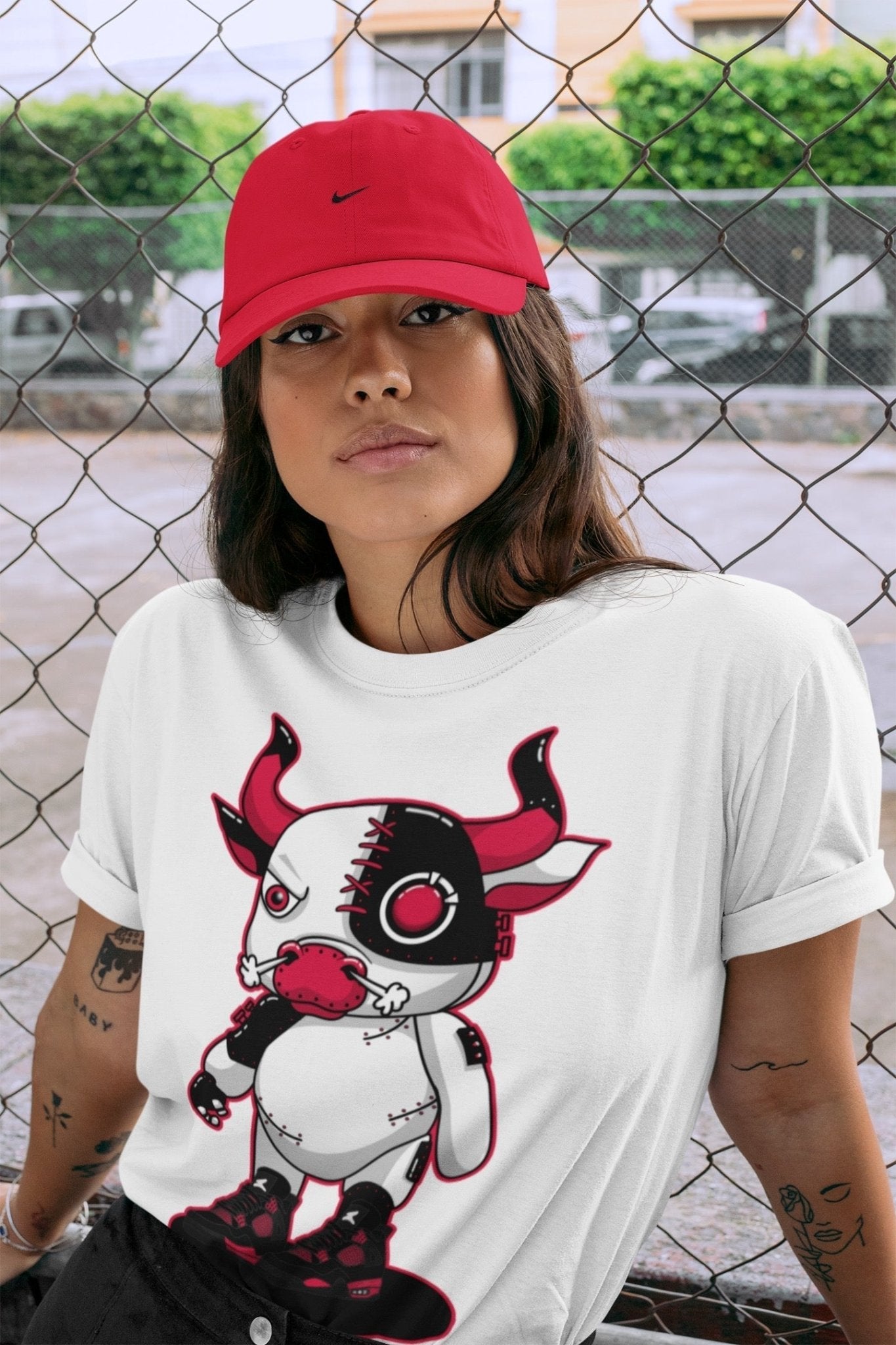 Jordan 4 Red Thunder Sneaker Match Tees Cyborg Bull Sneaker Tees Jordan 4 Red Thunder Sneaker Release Tees Unisex Shirts