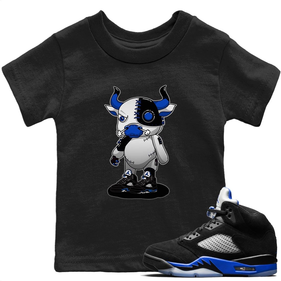 Jordan 5 Racer Blue Sneaker Match Tees Cyborg Bull Sneaker Tees Jordan 5 Racer Blue Sneaker Release Tees Kids Shirts