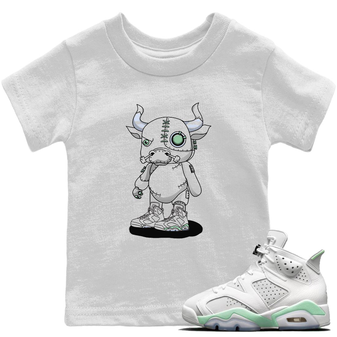 Jordan 6 Mint Foam Sneaker Match Tees Cyborg Bull Sneaker Tees Jordan 6 Mint Foam Sneaker Release Tees Kids Shirts