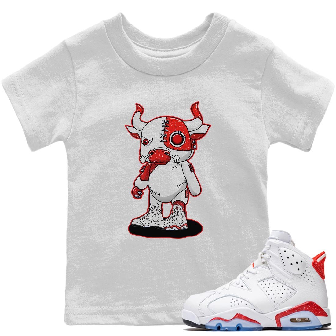 Jordan 6 Red Velvet Cookies Sneaker Match Tees Cyborg Bull Sneaker Tees Jordan 6 Red Velvet Cookies Sneaker Release Tees Kids Shirts