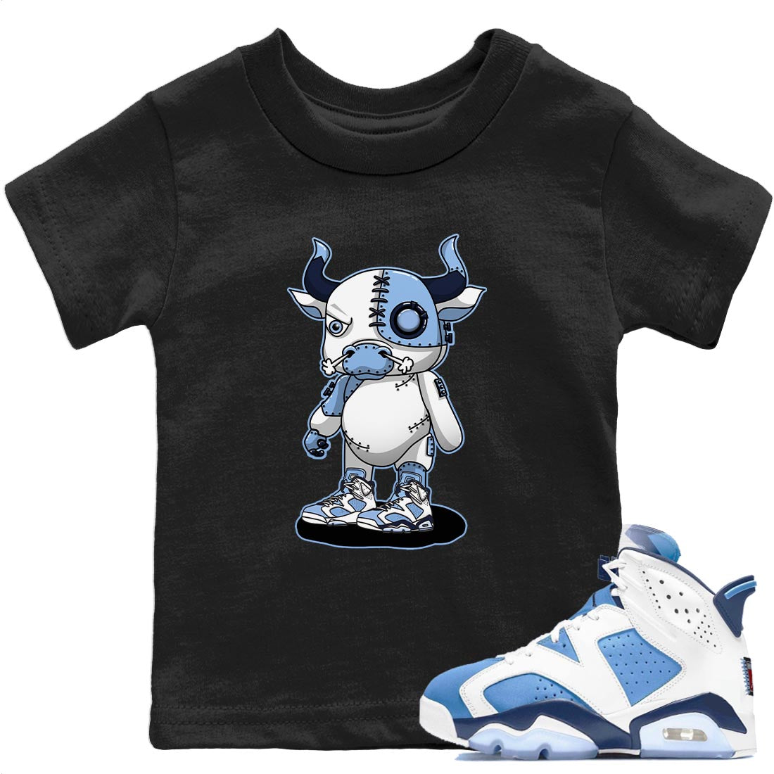 Jordan 6 UNC Sneaker Match Tees Cyborg Bull Sneaker Tees Jordan 6 UNC Sneaker Release Tees Kids Shirts