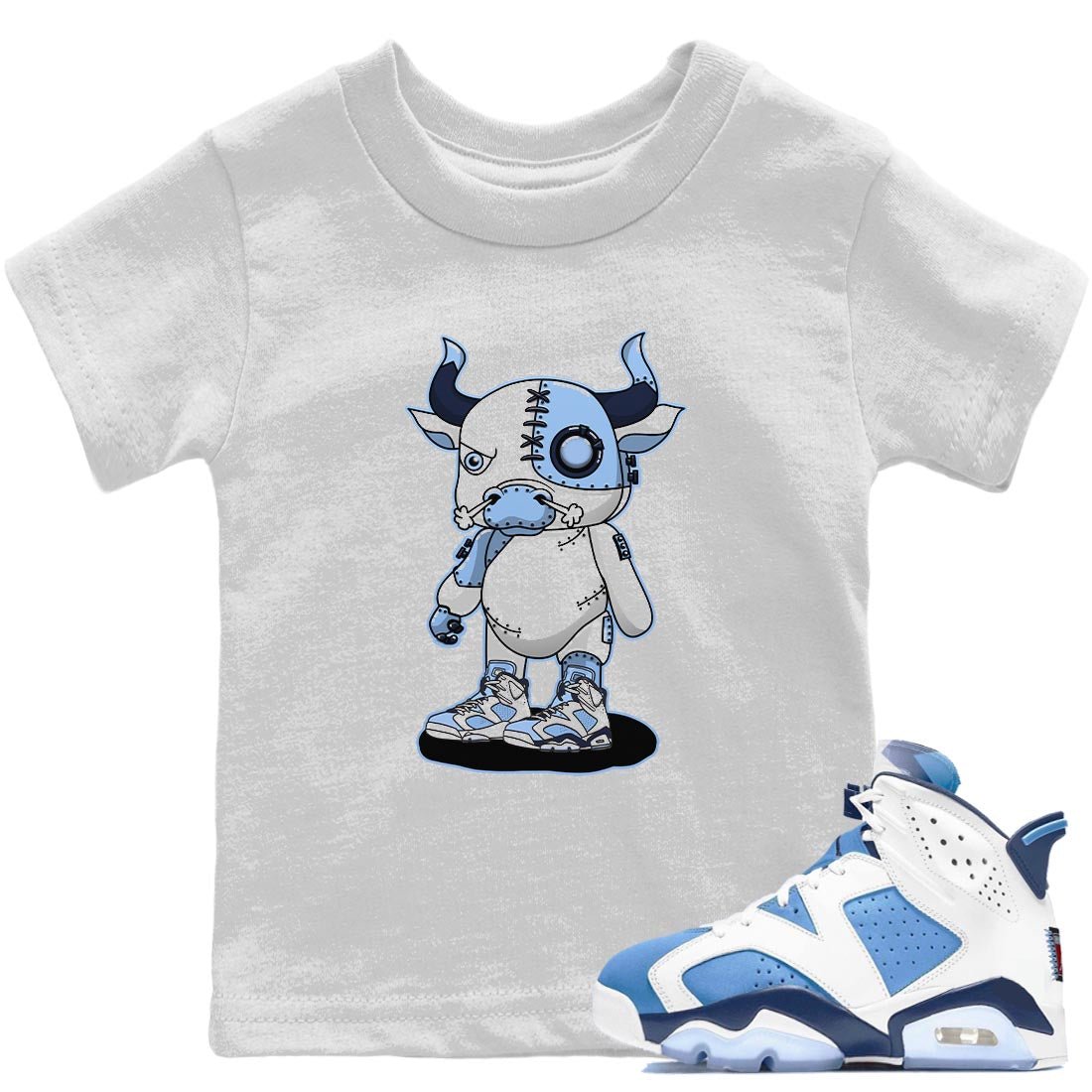 Jordan 6 UNC Sneaker Match Tees Cyborg Bull Sneaker Tees Jordan 6 UNC Sneaker Release Tees Kids Shirts