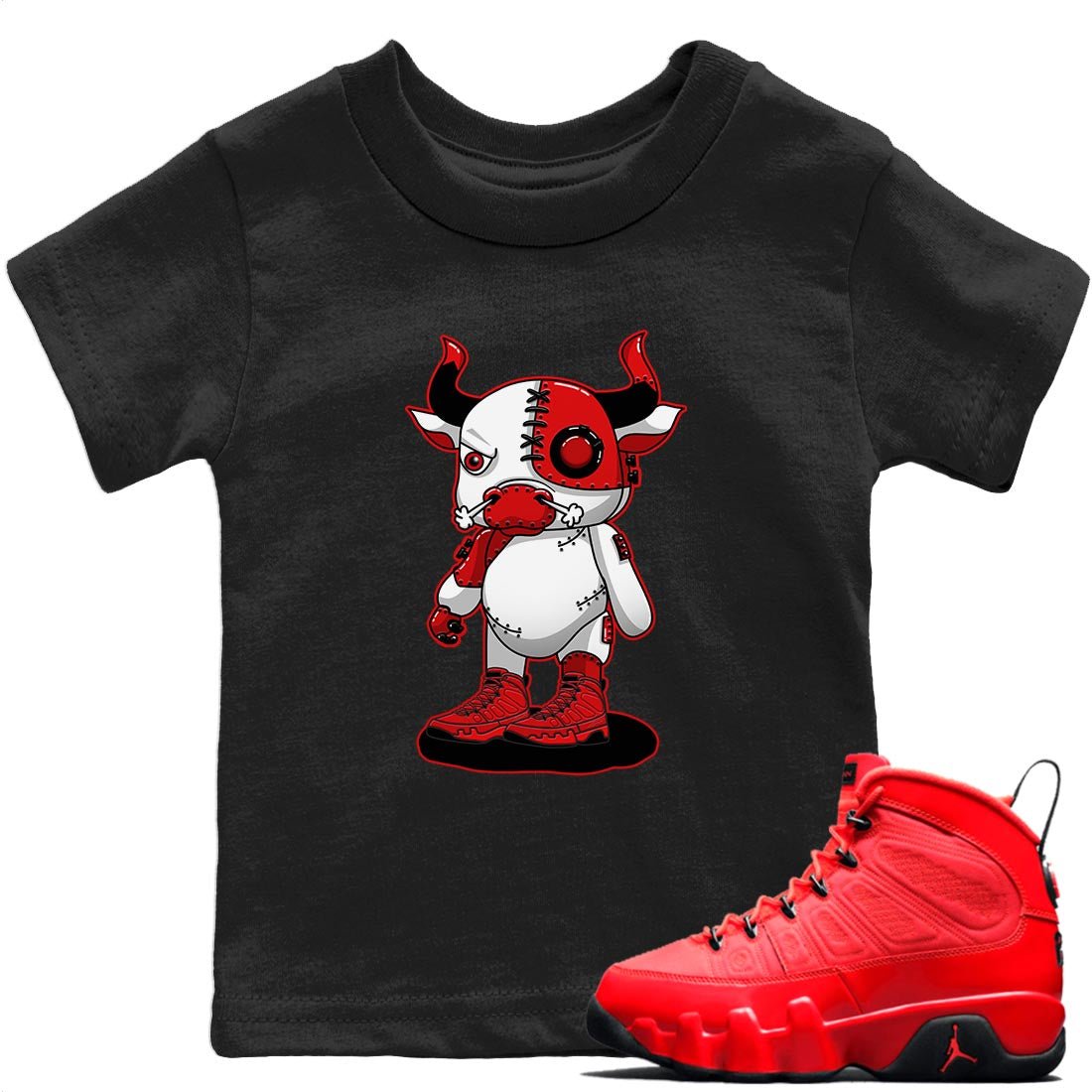 Jordan 9 Chile Red Sneaker Match Tees Cyborg Bull Sneaker Tees Jordan 9 Chile Red Sneaker Release Tees Kids Shirts