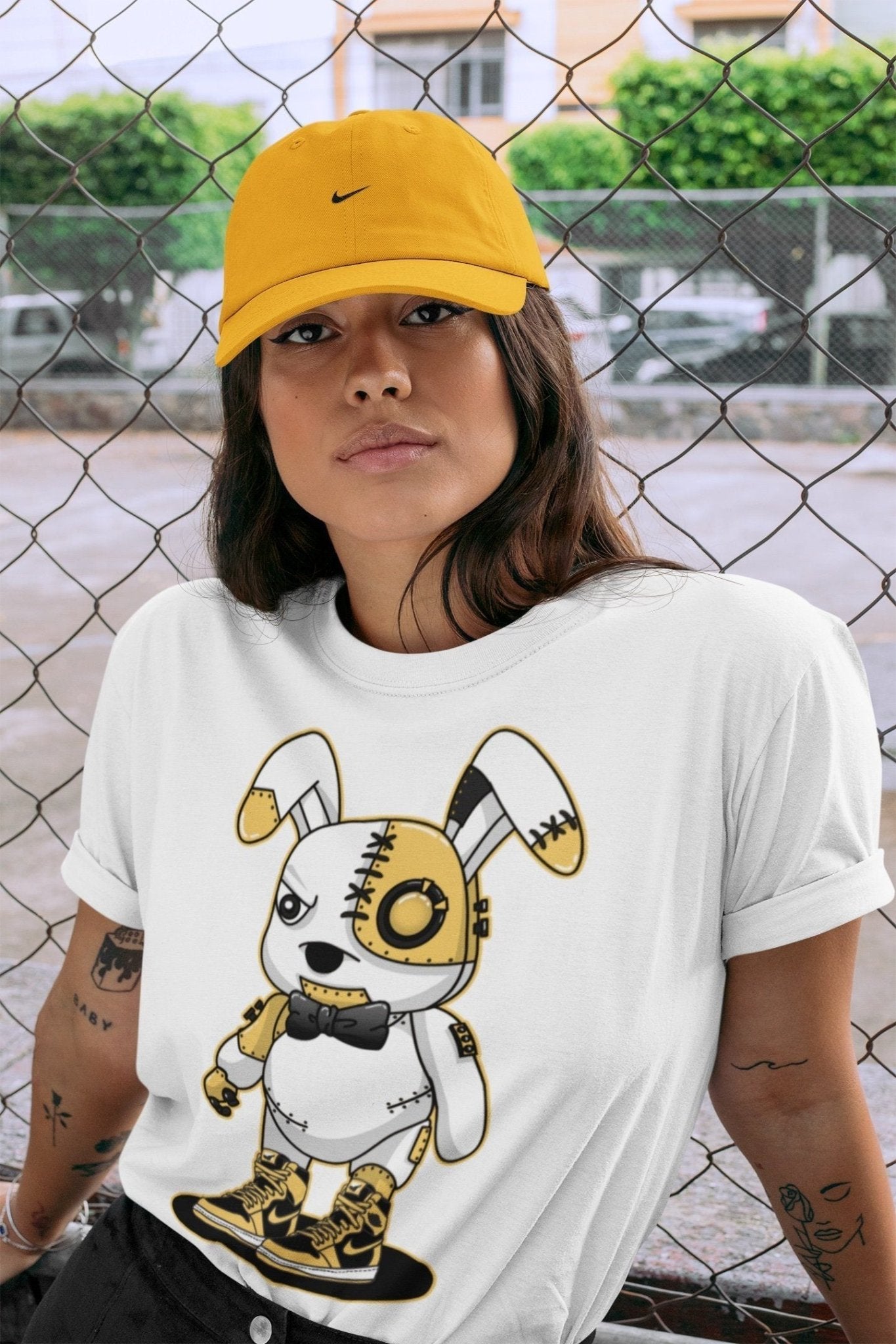 Jordan 1 Pollen Sneaker Match Tees Cyborg Bunny Sneaker Tees Jordan 1 Pollen Sneaker Release Tees Unisex Shirts