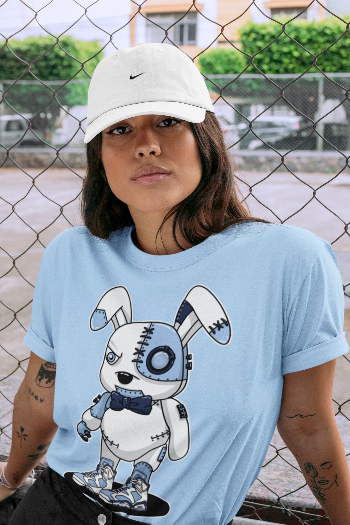 Jordan 6 UNC Sneaker Match Tees Cyborg Bunny Sneaker Tees Jordan 6 UNC Sneaker Release Tees Unisex Shirts