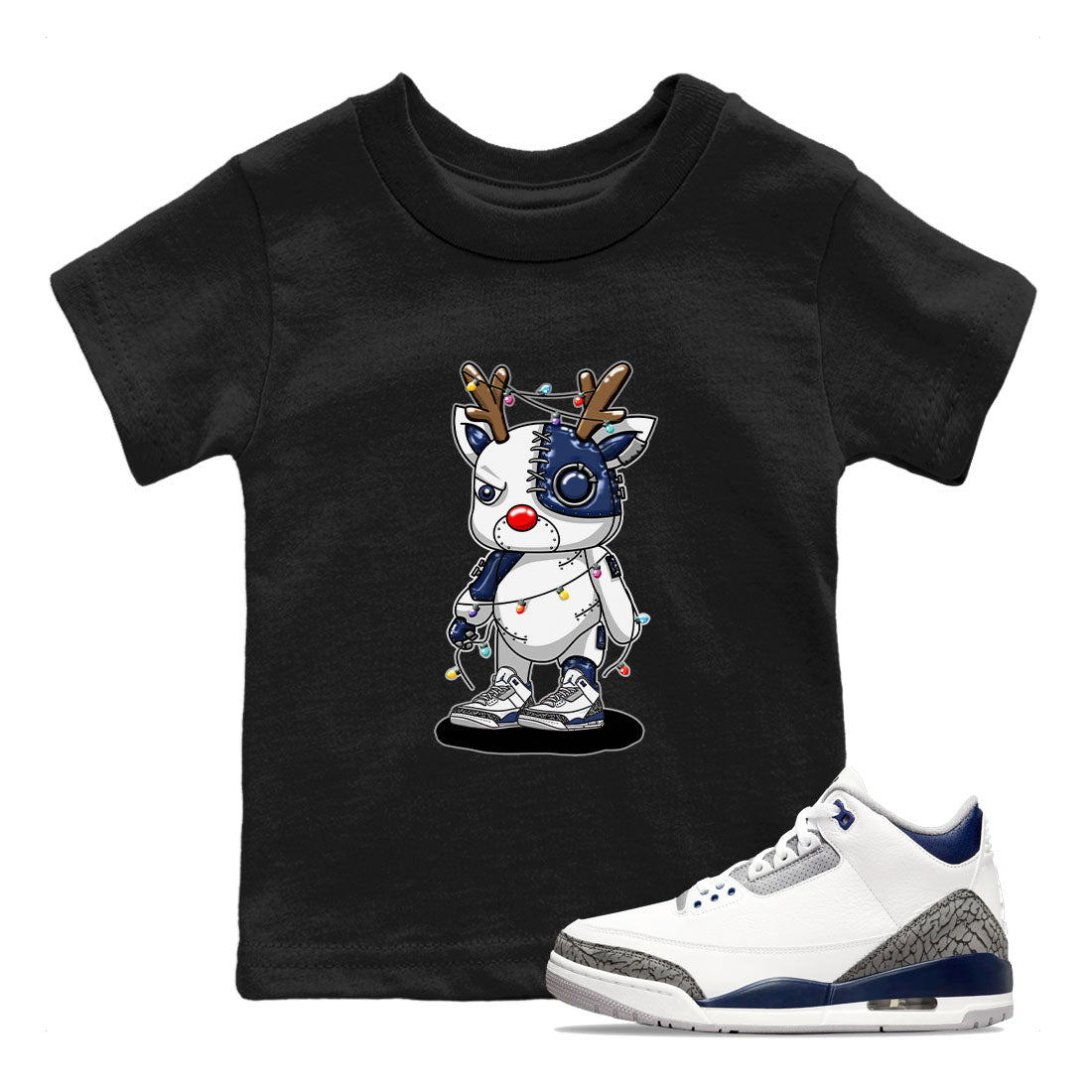 Air Jordan 3 Retro Midnight Navy shirt to match jordans Cyborg Reindeer sneaker shirt 3s Midnight Navy SNRT sneaker tees baby toddler Black 1 cotton Shirt
