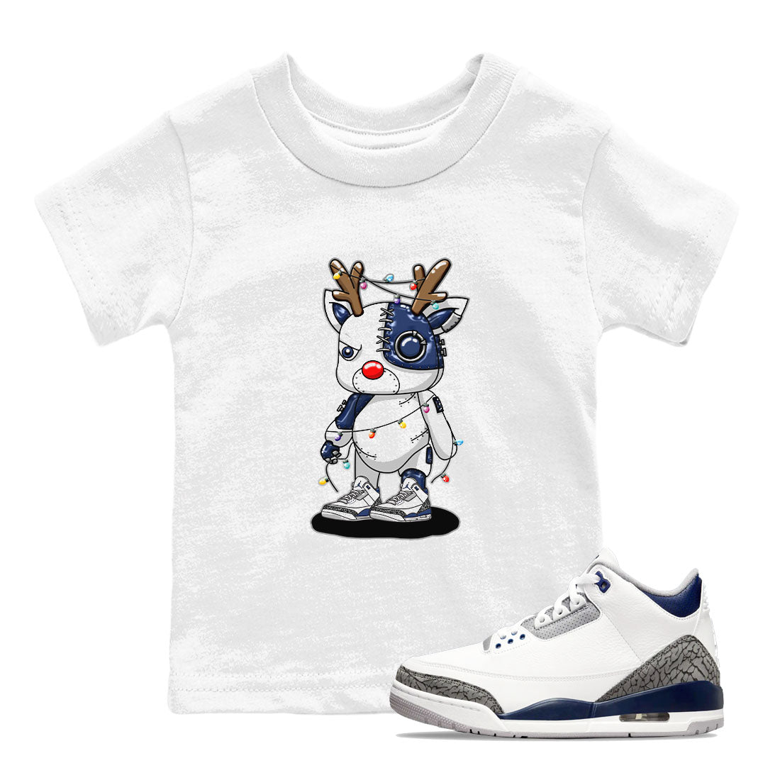 Air Jordan 3 Retro Midnight Navy shirt to match jordans Cyborg Reindeer sneaker shirt 3s Midnight Navy SNRT sneaker tees baby toddler White 1 cotton Shirt