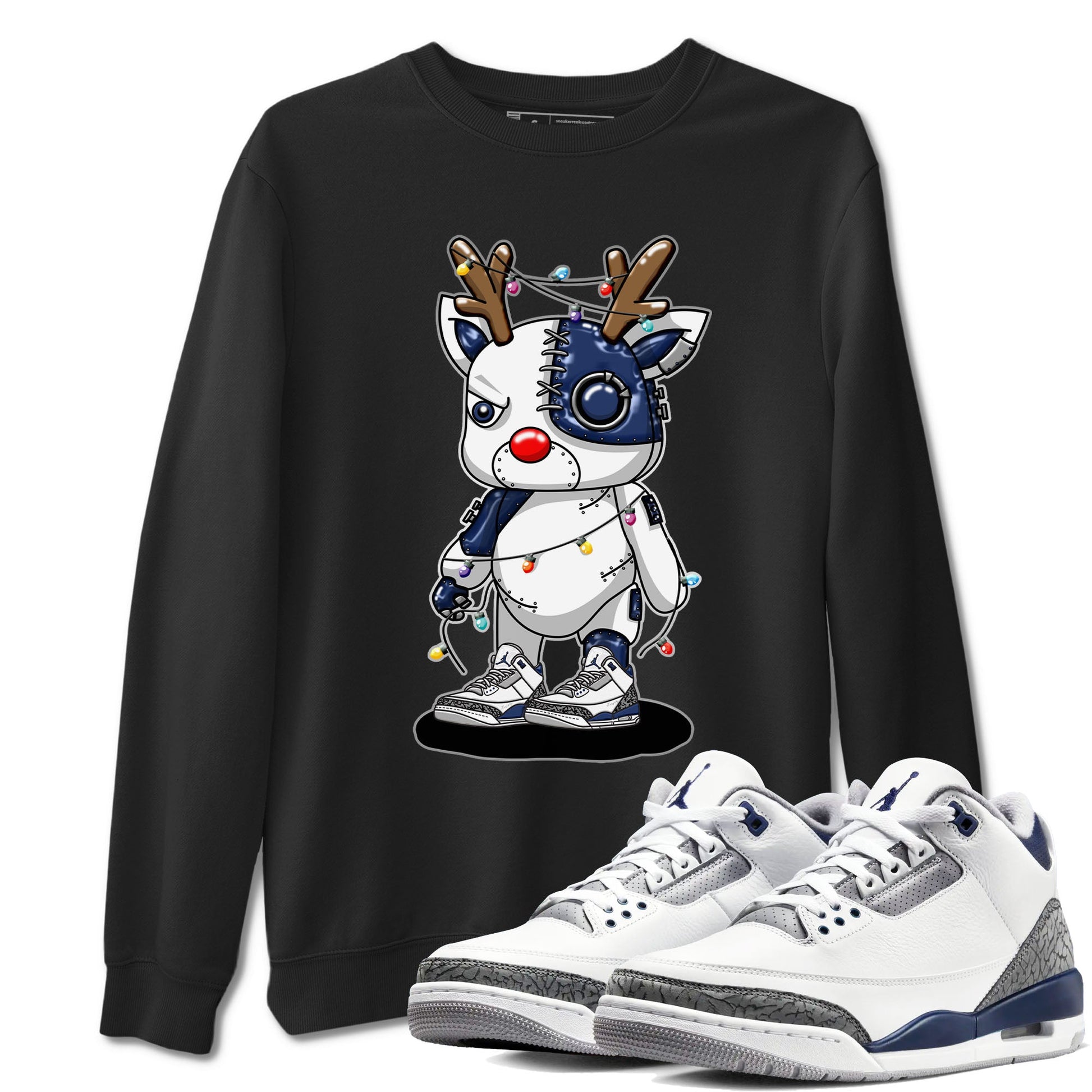 Air Jordan 3 Retro Midnight Navy shirt to match jordans Cyborg Reindeer sneaker shirt 3s Midnight Navy SNRT sneaker tees unisex crew neck cotton Black 1 crew neck shirt