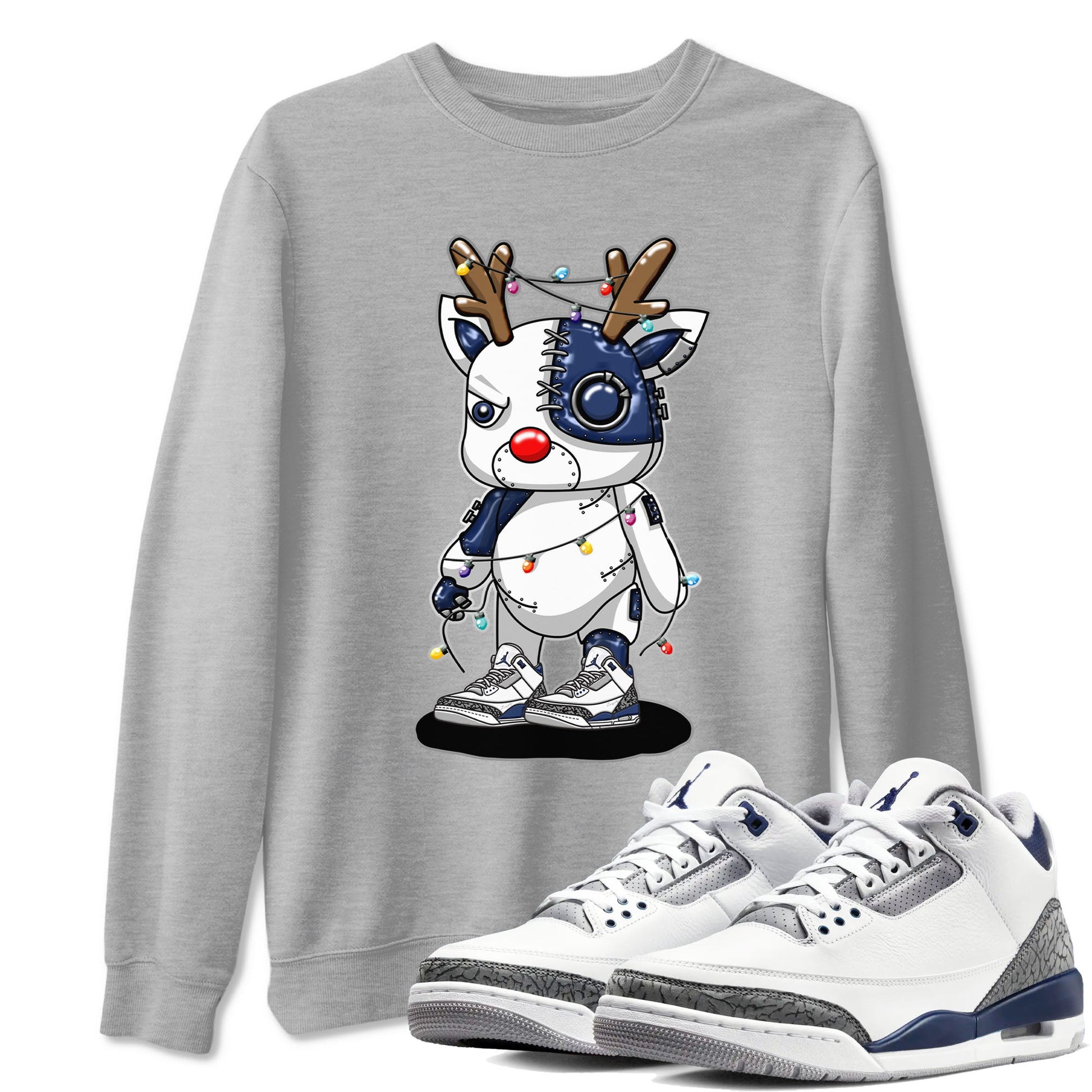 Air Jordan 3 Retro Midnight Navy shirt to match jordans Cyborg Reindeer sneaker shirt 3s Midnight Navy SNRT sneaker tees unisex crew neck cotton Heather Grey 1 crew neck shirt