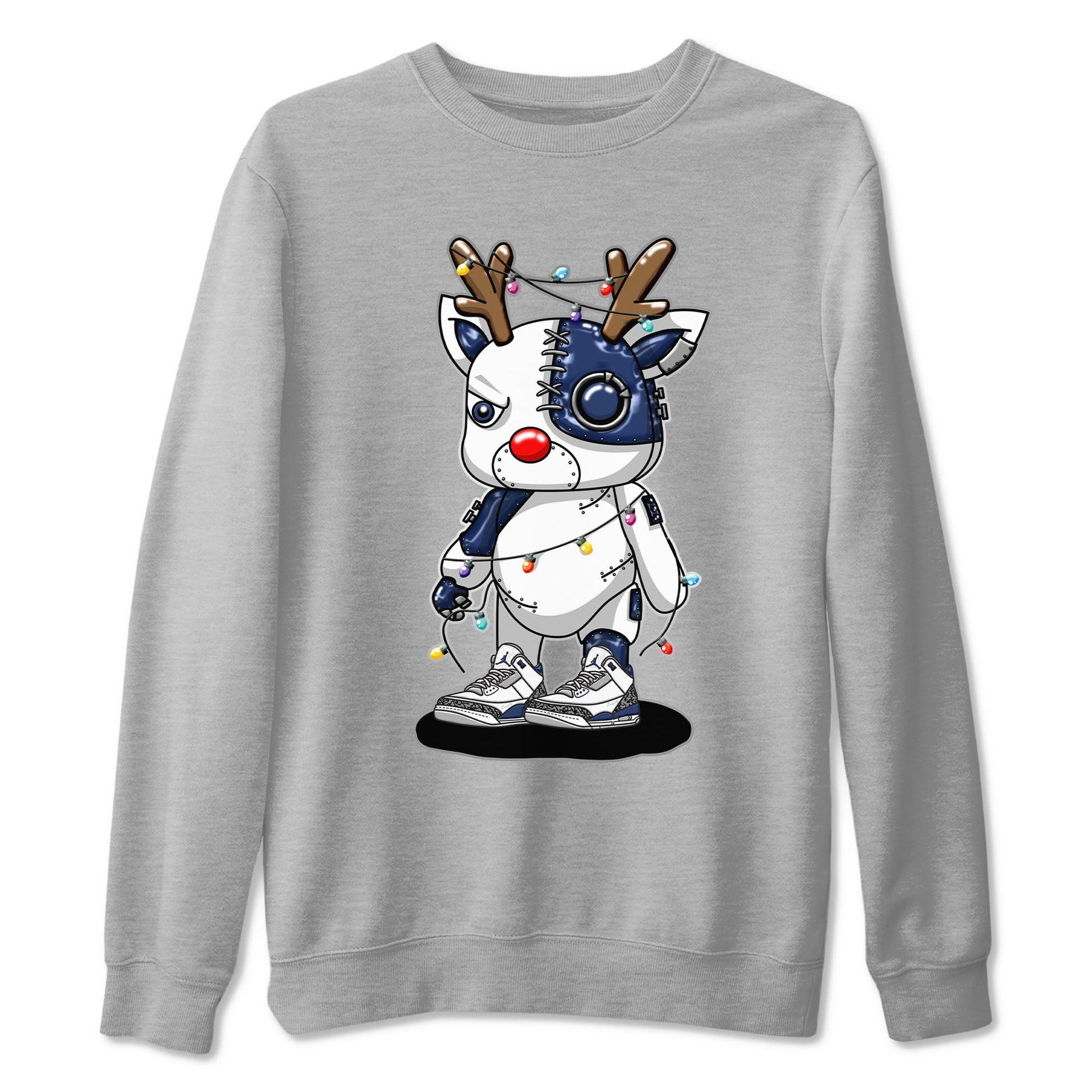 Air Jordan 3 Retro Midnight Navy shirt to match jordans Cyborg Reindeer sneaker shirt 3s Midnight Navy SNRT sneaker tees unisex crew neck cotton Heather Grey 2 crew neck shirt