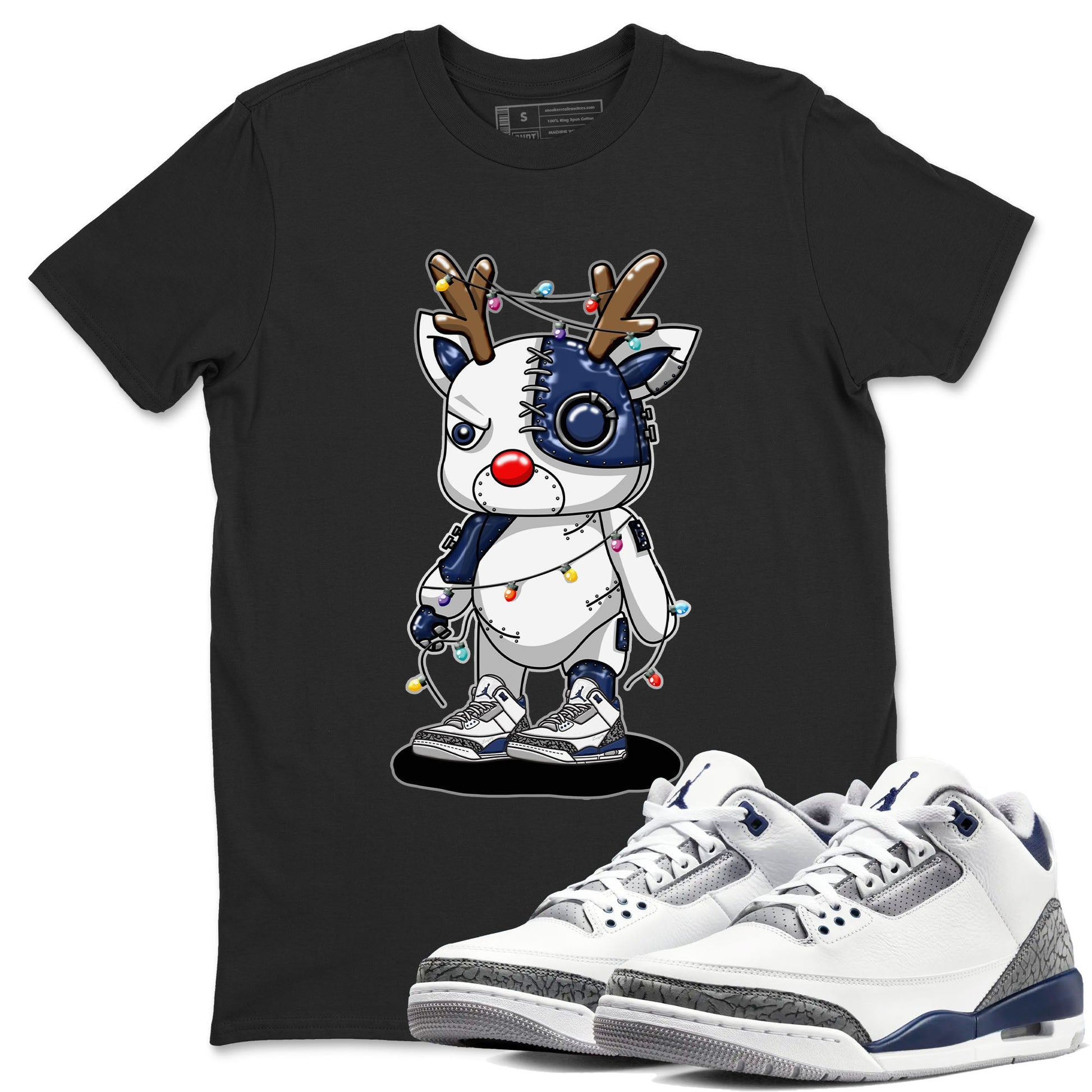 Air Jordan 3 Retro Midnight Navy shirt to match jordans Cyborg Reindeer sneaker shirt 3s Midnight Navy SNRT sneaker tees unisex crew neck cotton Black 1 crew neck shirt