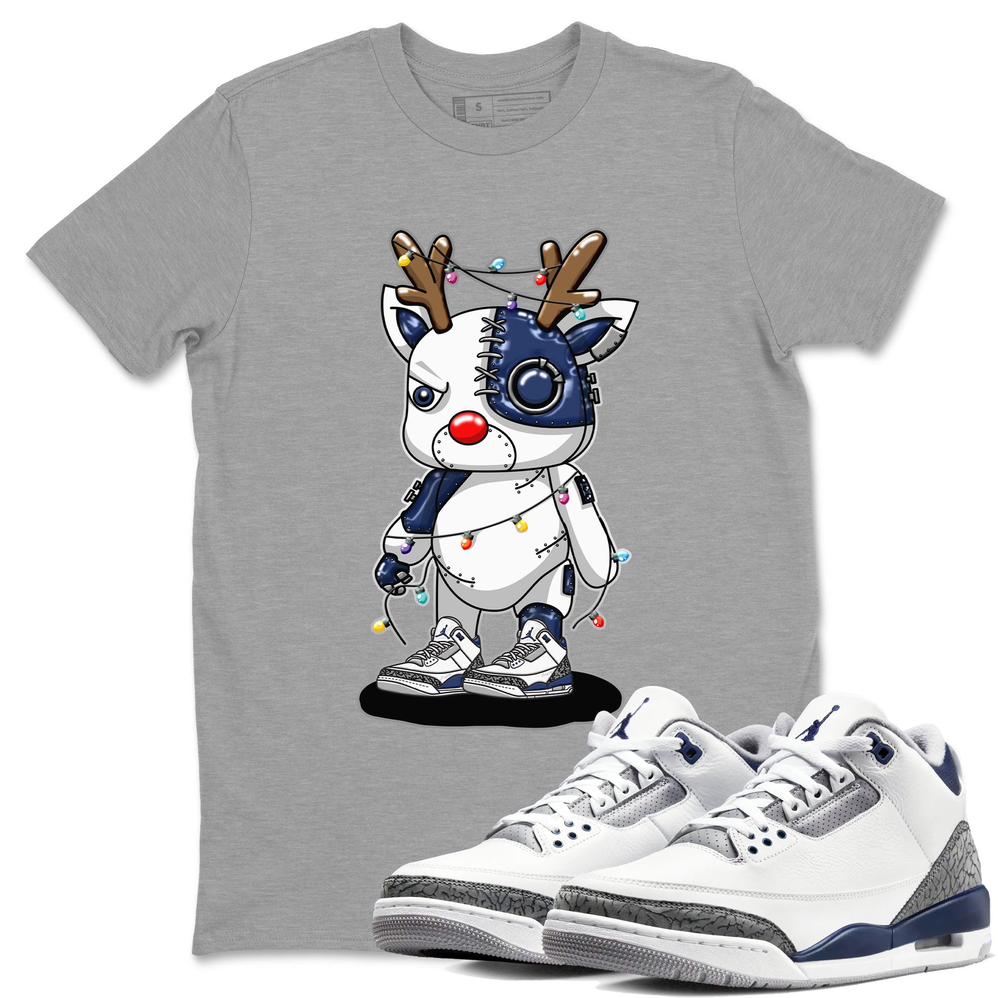 Air Jordan 3 Retro Midnight Navy shirt to match jordans Cyborg Reindeer sneaker shirt 3s Midnight Navy SNRT sneaker tees unisex crew neck cotton Heather Grey 1 crew neck shirt
