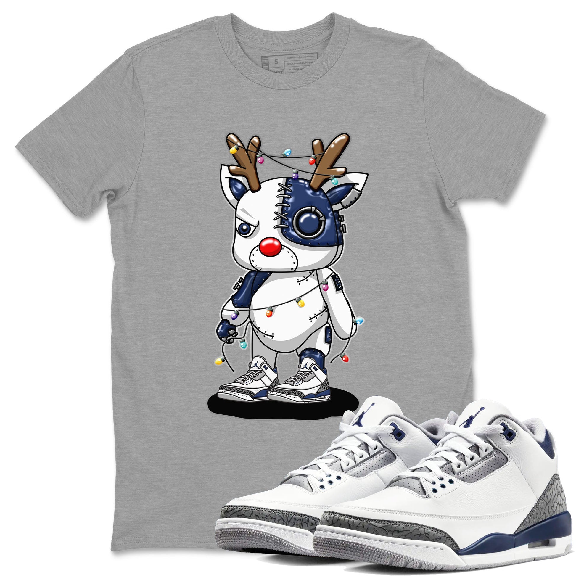 Air Jordan 3 Retro Midnight Navy shirt to match jordans Cyborg Reindeer sneaker shirt 3s Midnight Navy SNRT sneaker tees unisex crew neck cotton Heather Grey 1 crew neck shirt