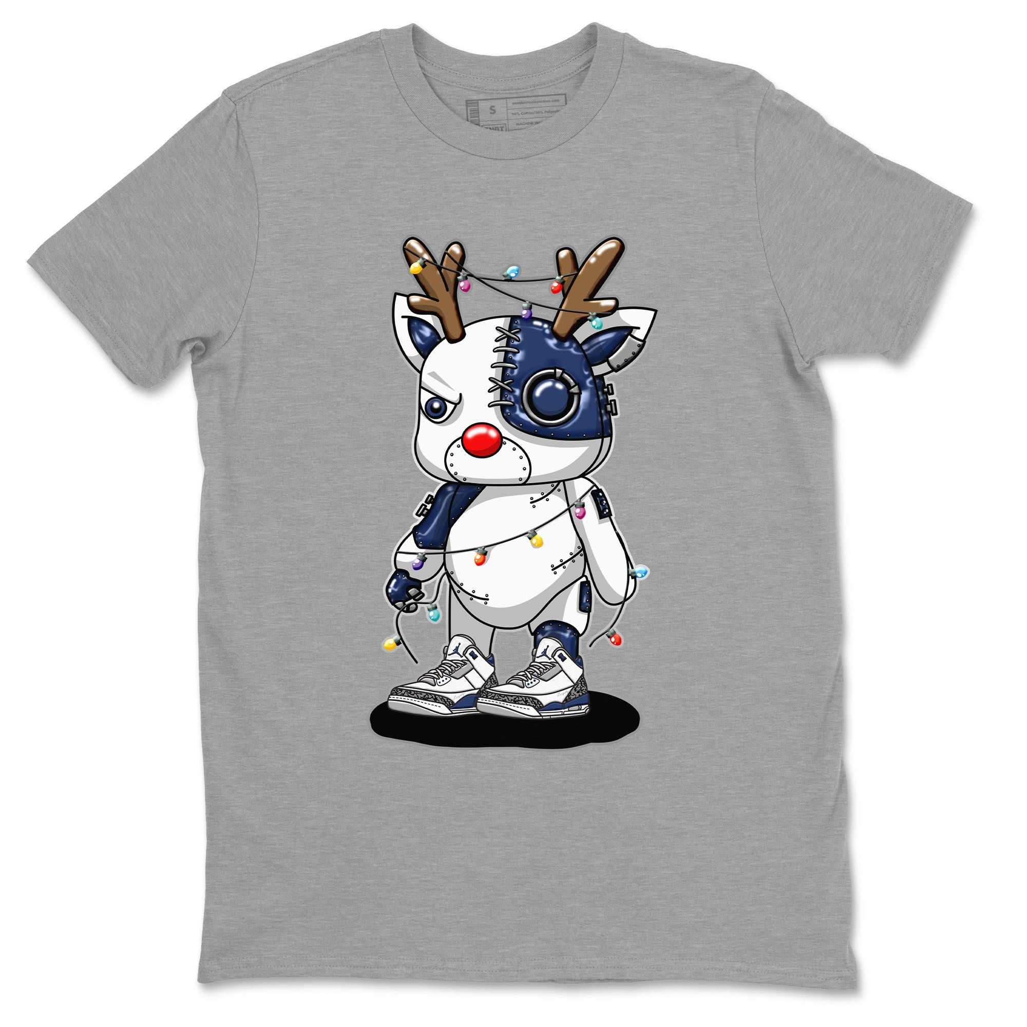 Air Jordan 3 Retro Midnight Navy shirt to match jordans Cyborg Reindeer sneaker shirt 3s Midnight Navy SNRT sneaker tees unisex crew neck cotton Heather Grey 2 crew neck shirt