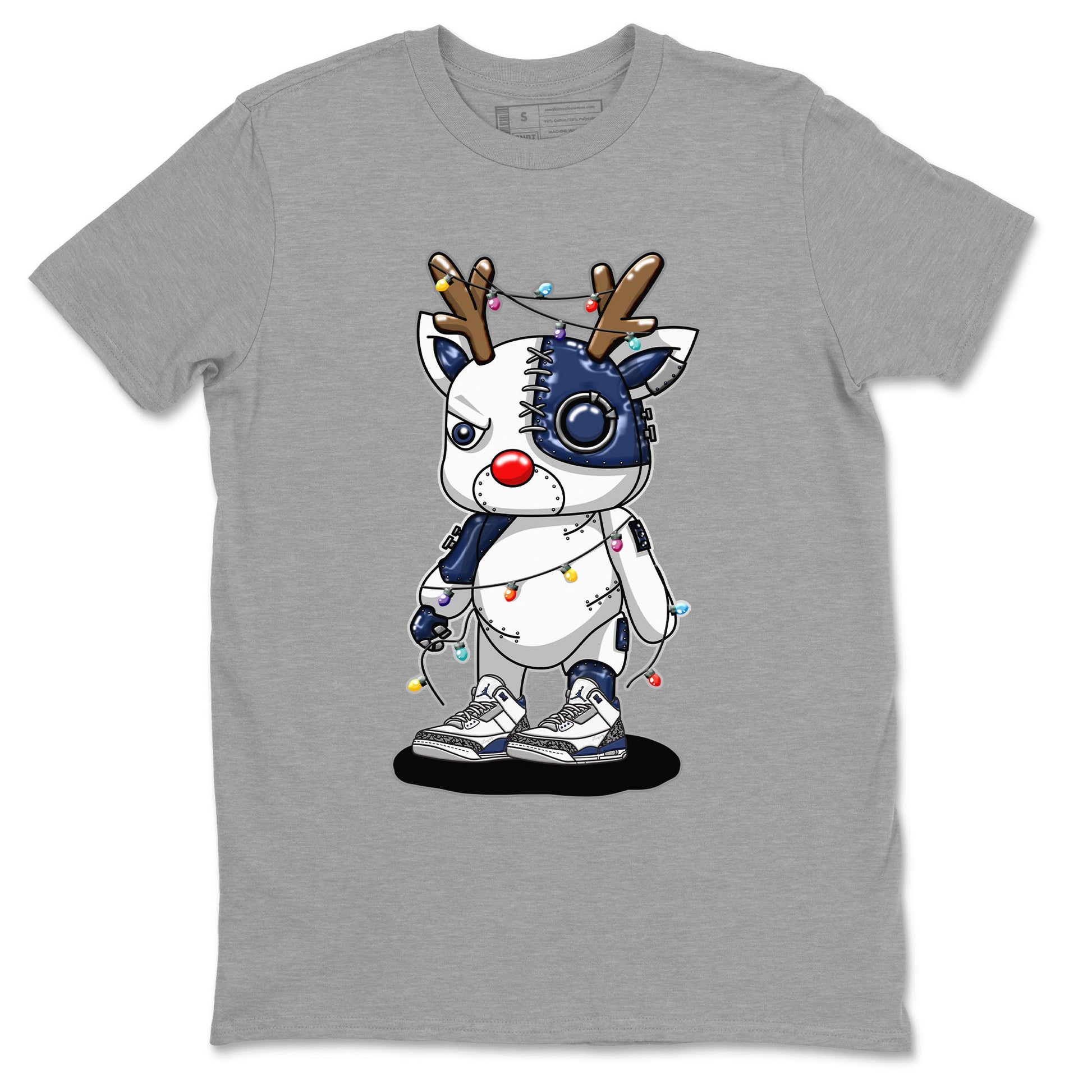 Air Jordan 3 Retro Midnight Navy shirt to match jordans Cyborg Reindeer sneaker shirt 3s Midnight Navy SNRT sneaker tees unisex crew neck cotton Heather Grey 2 crew neck shirt