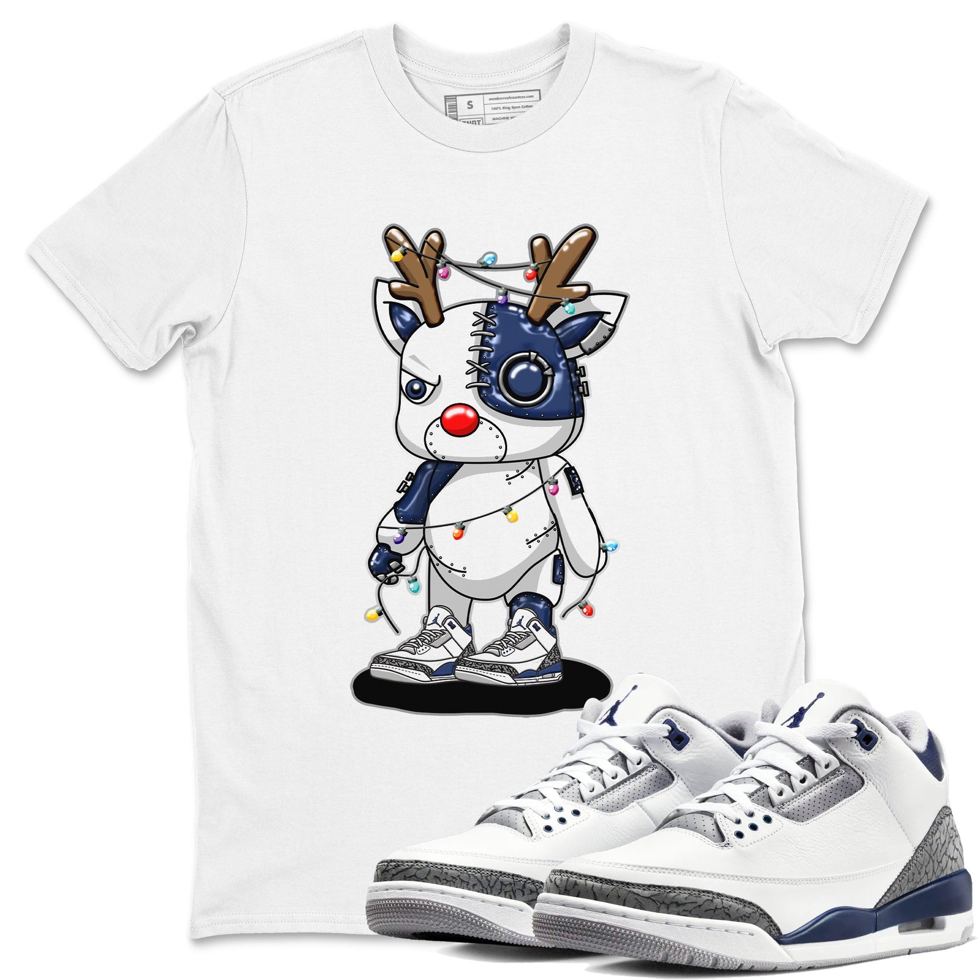 Air Jordan 3 Retro Midnight Navy shirt to match jordans Cyborg Reindeer sneaker shirt 3s Midnight Navy SNRT sneaker tees unisex crew neck cotton White 1 crew neck shirt
