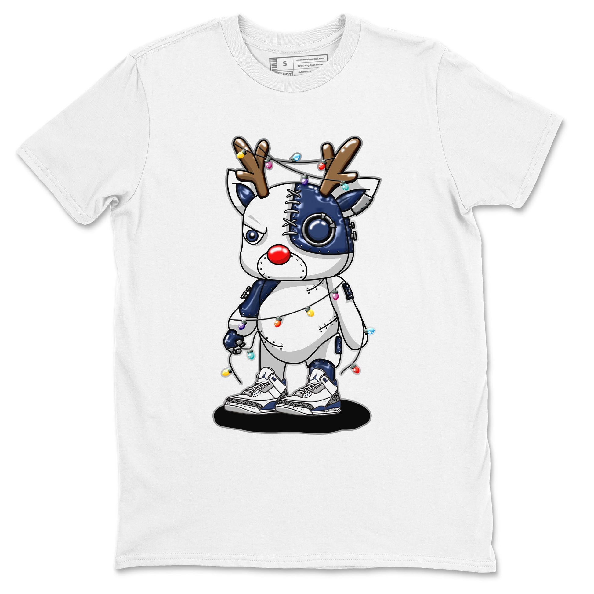 Air Jordan 3 Retro Midnight Navy shirt to match jordans Cyborg Reindeer sneaker shirt 3s Midnight Navy SNRT sneaker tees unisex crew neck cotton White 2 crew neck shirt