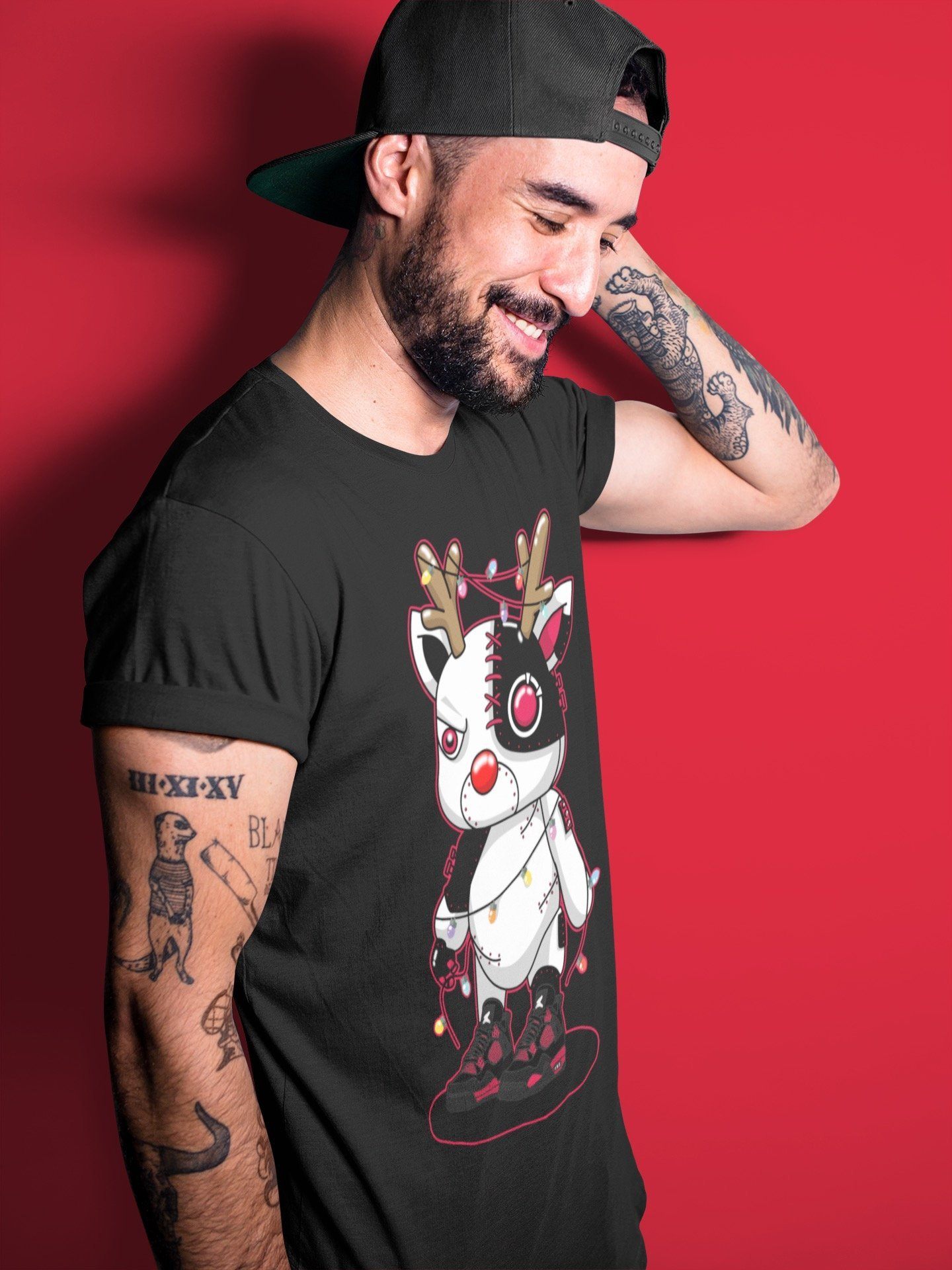 Jordan 4 Red Thunder Sneaker Match Tees Cyborg Reindeer Sneaker Tees Jordan 4 Red Thunder Sneaker Release Tees Unisex Shirts