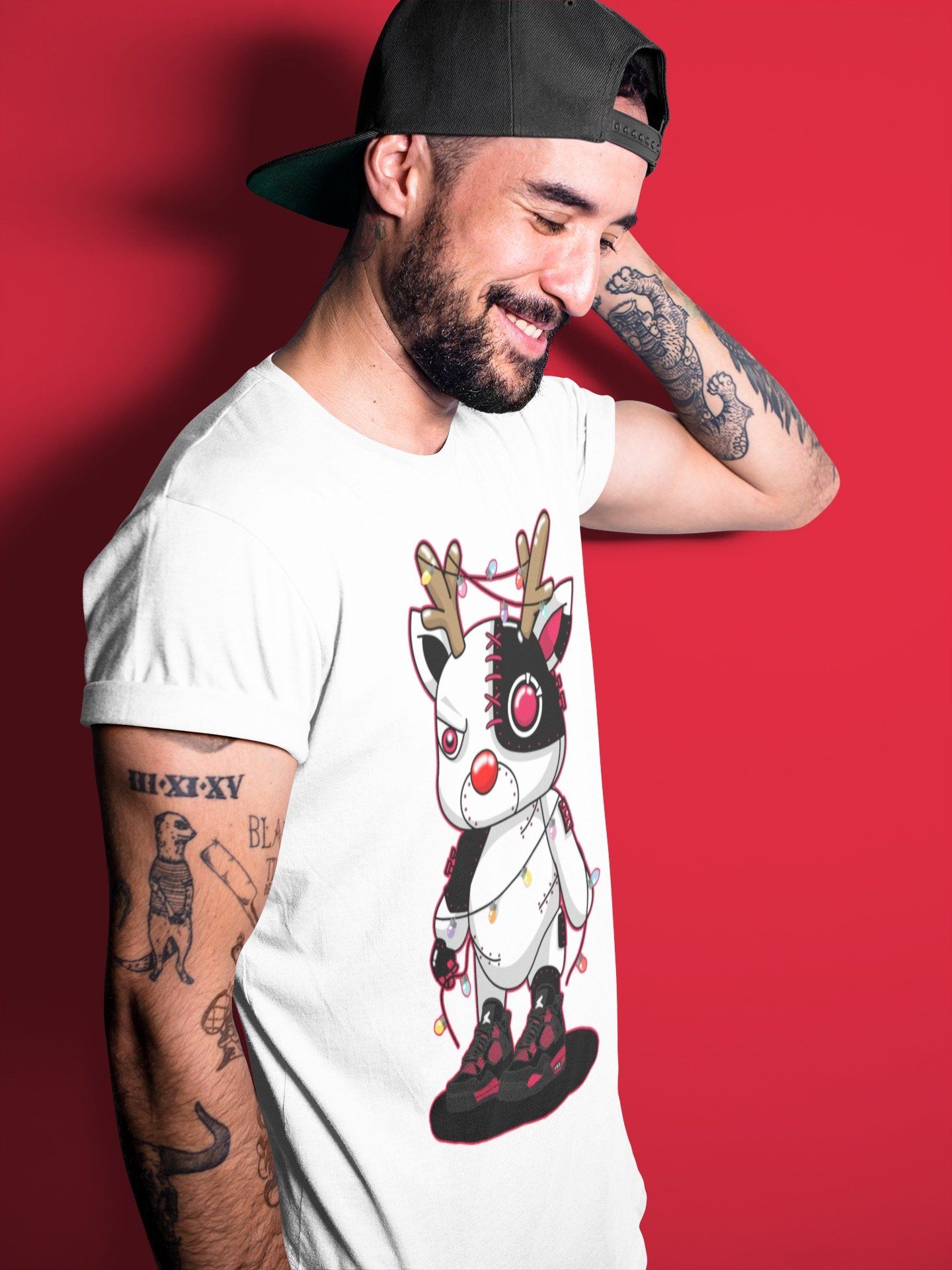 Jordan 4 Red Thunder Sneaker Match Tees Cyborg Reindeer Sneaker Tees Jordan 4 Red Thunder Sneaker Release Tees Unisex Shirts