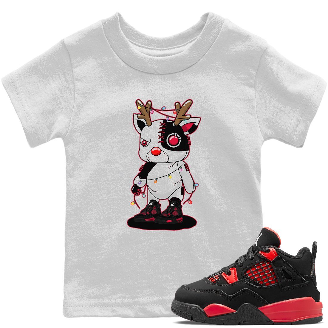 Jordan 4 Red Thunder Sneaker Match Tees Cyborg Reindeer Sneaker Tees Jordan 4 Red Thunder Sneaker Release Tees Kids Shirts