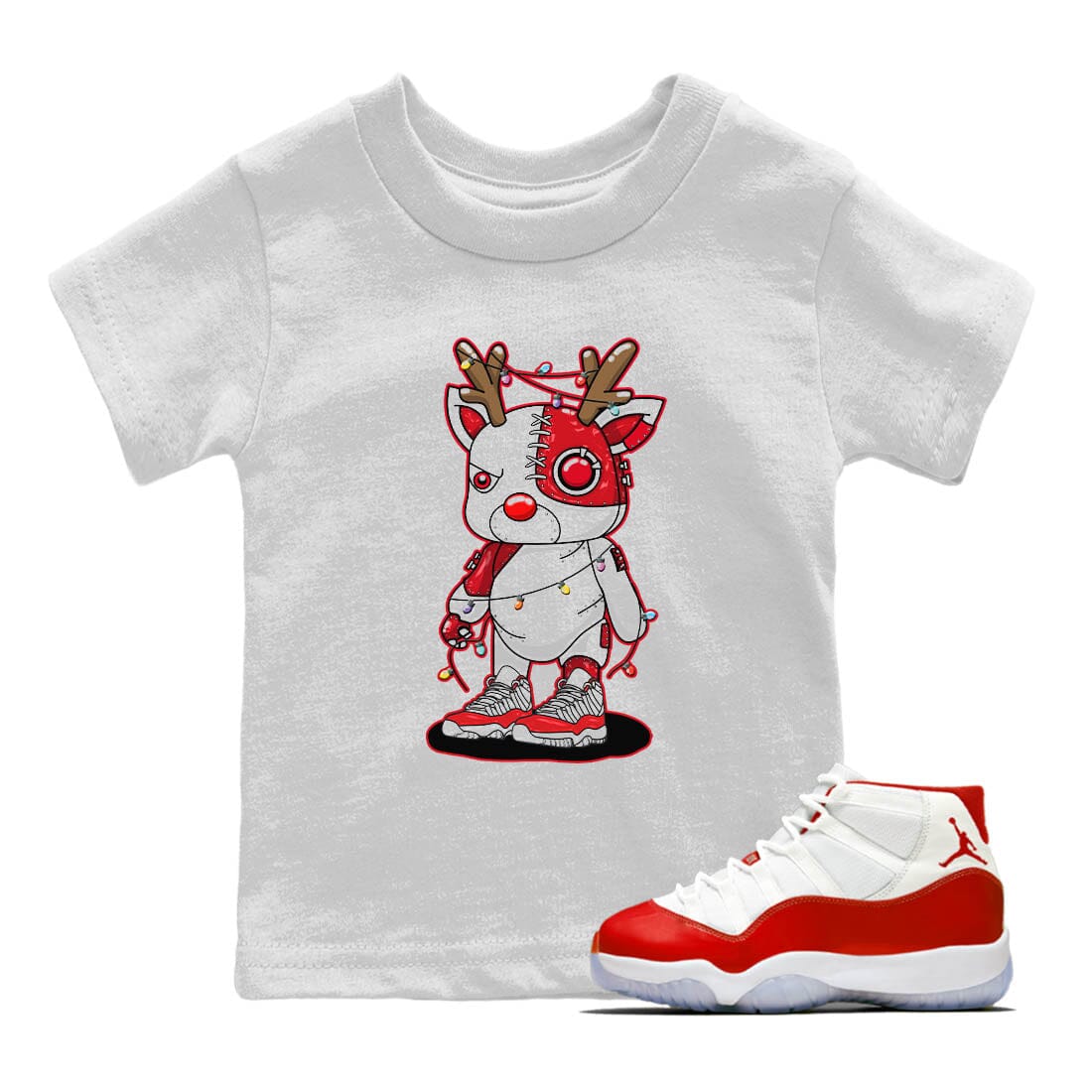 Jordan 11 Cherry Sneaker Match Tees Cyborg Reindeer Sneaker Tees Jordan 11 Cherry Sneaker Release Tees Kids Shirts