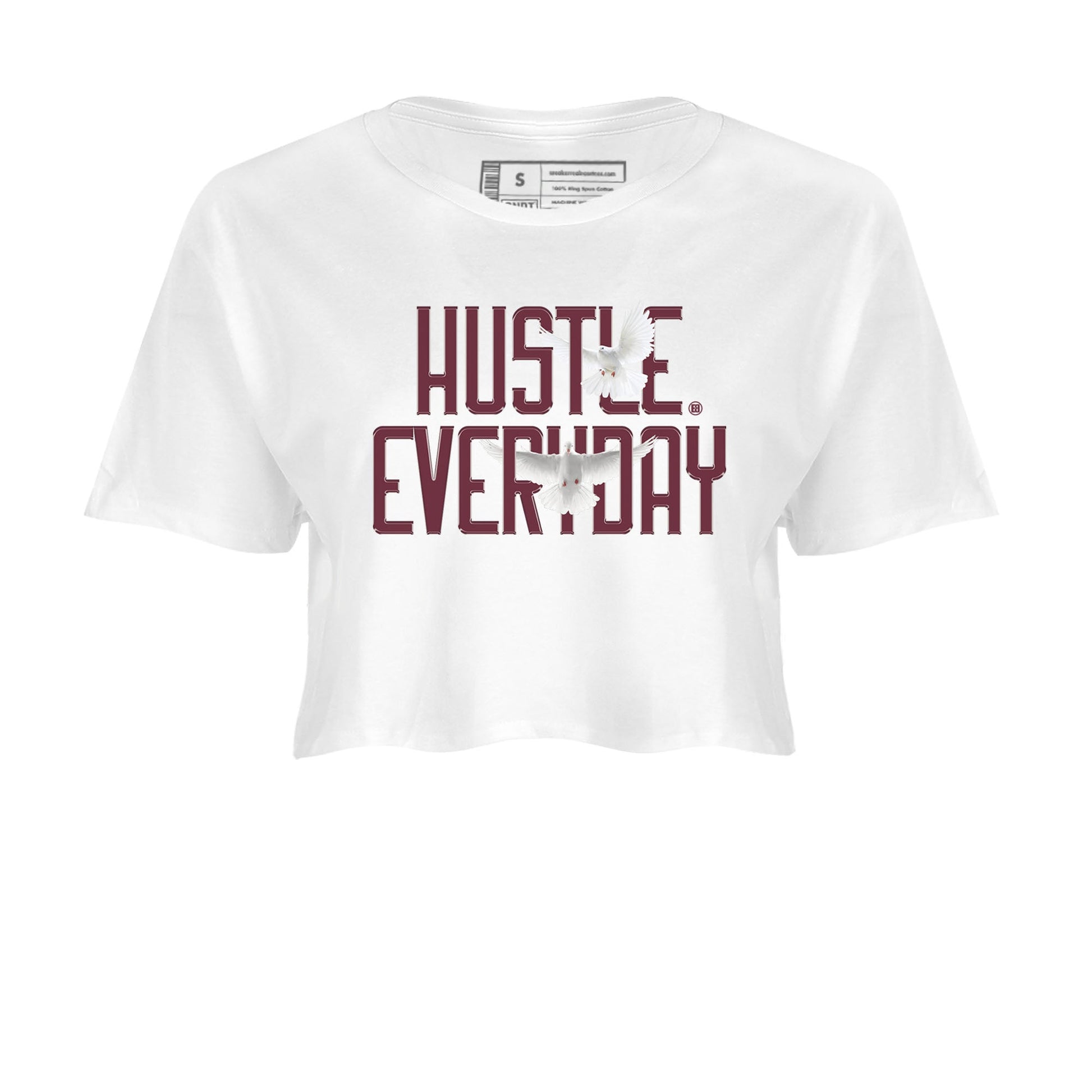 AJ1 Metallic Burgundy shirt to match jordans Daily Hustle sneaker tees streetwear brand Air Jordan 1 Metallic Burgundy SNRT Sneaker Release Tees White 2 crop length shirt